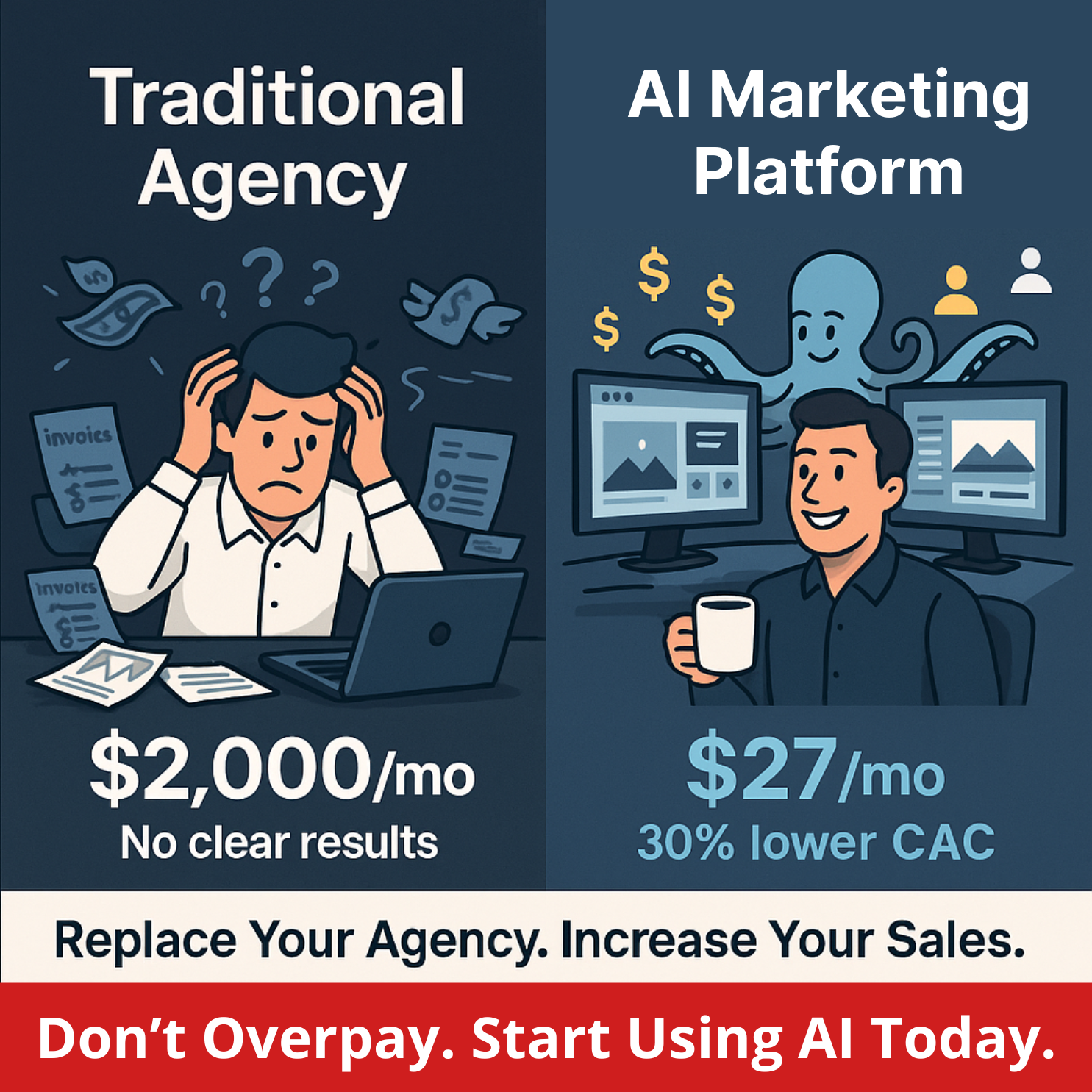 Sales Octopus Facebook ad: Replace Your $1,000/Month Agency With AI (Save $20,000+…
