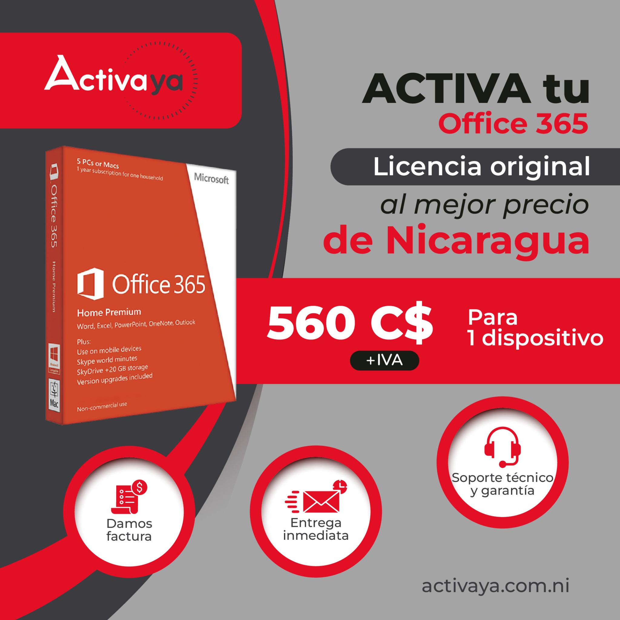 Activaya.com.ni Facebook ad: Compre en línea su licencia para Office o…