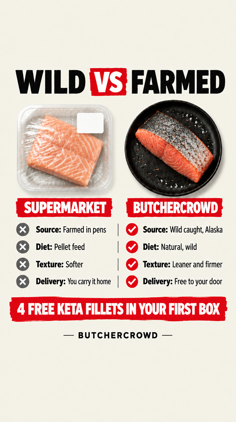 ButcherCrowd Facebook ad: 4 Free Wild Salmon Fillets