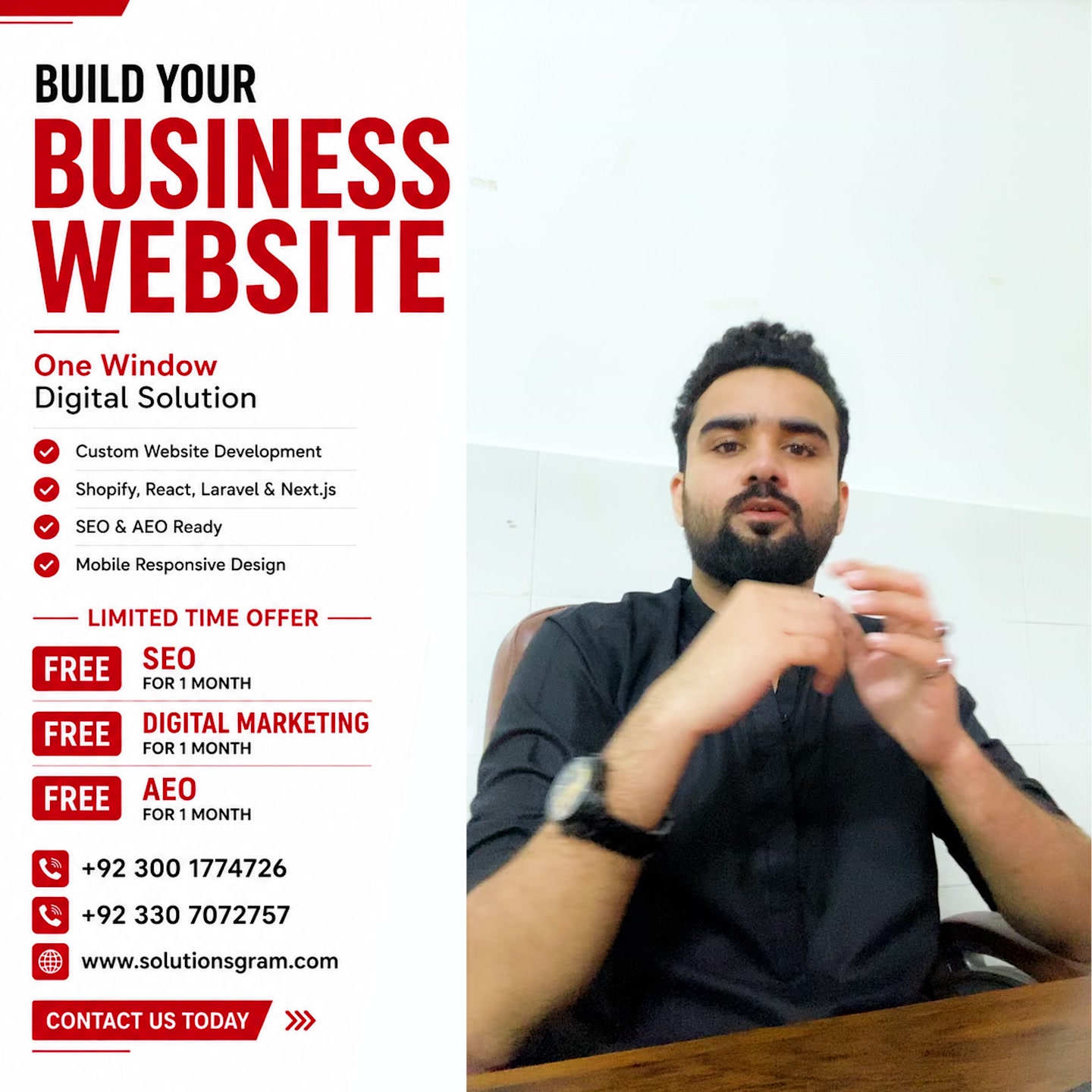 Solutionsgram Facebook ad: Website + FREE SEO + FREE Marketing