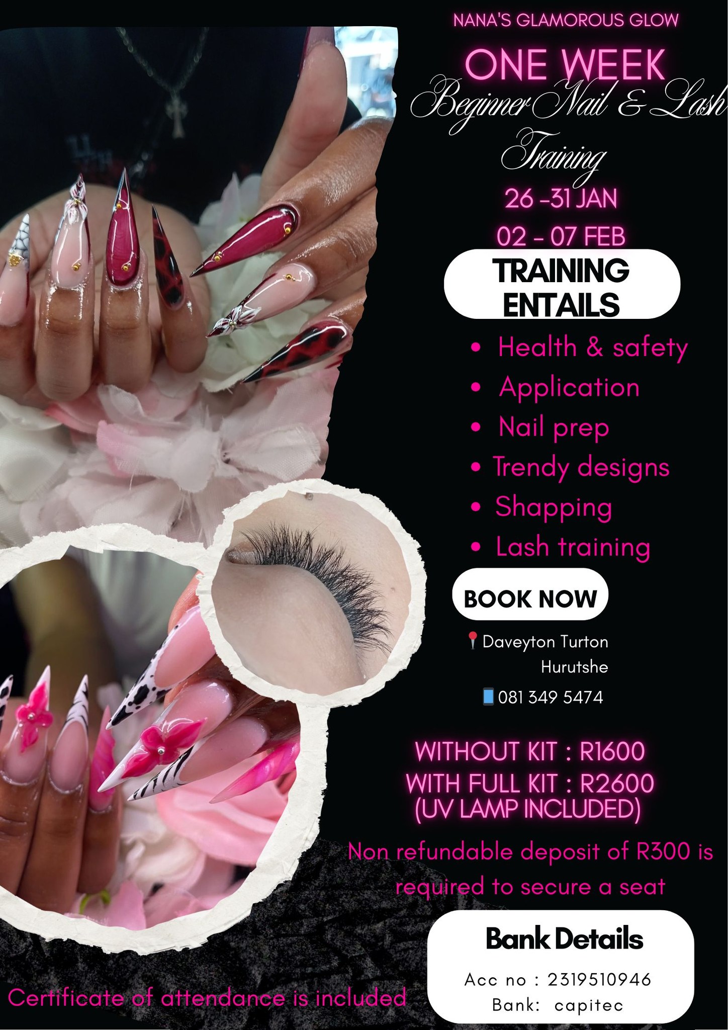 Nana Nails Facebook ad: NAILS + EYELASHES TRAINING 2026