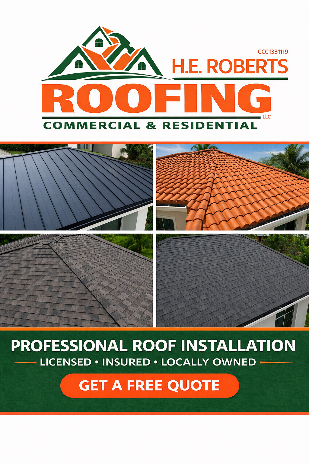 H. E. Roberts Roofing, LLC Facebook ad: Most Charge $25k. We Charge $9,999