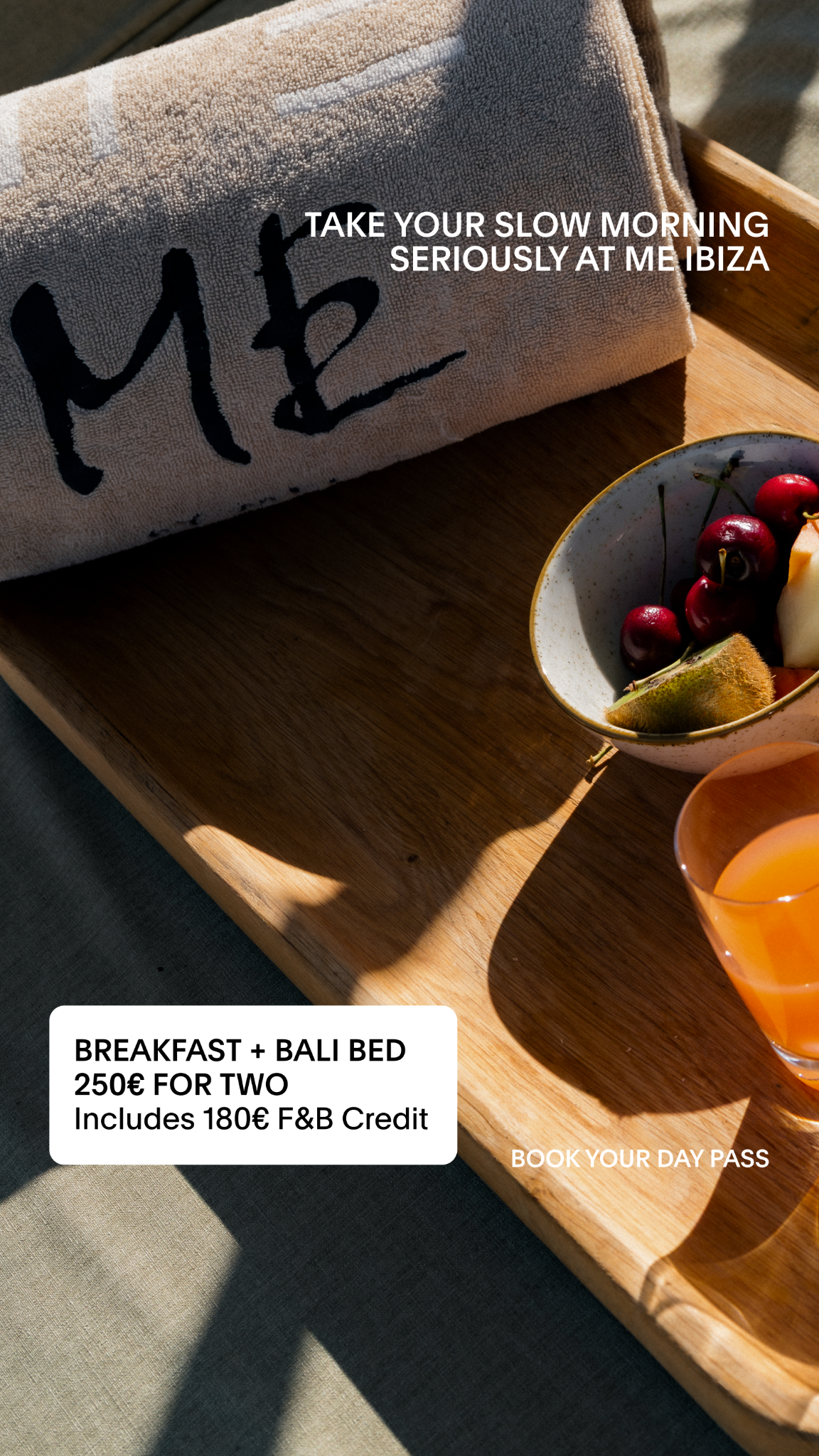 ME Ibiza Facebook ad: Breakfast + Bali Bed for 2