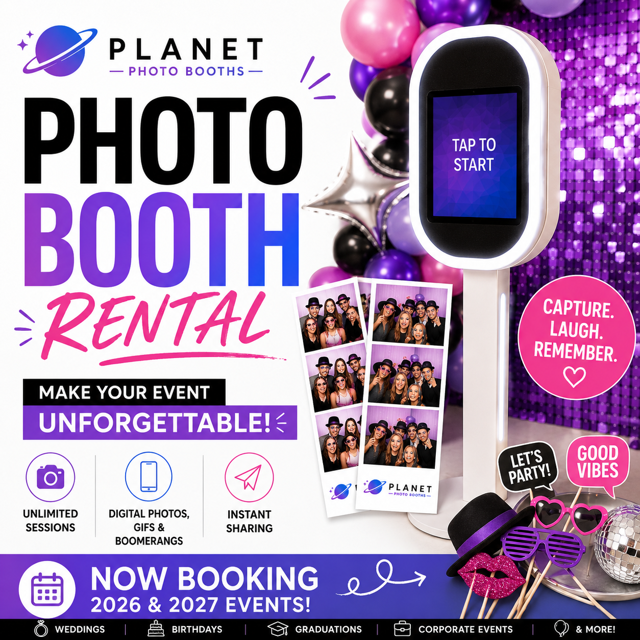 Planet Photo Booths Facebook ad: Luxury Photo Booth Rentals