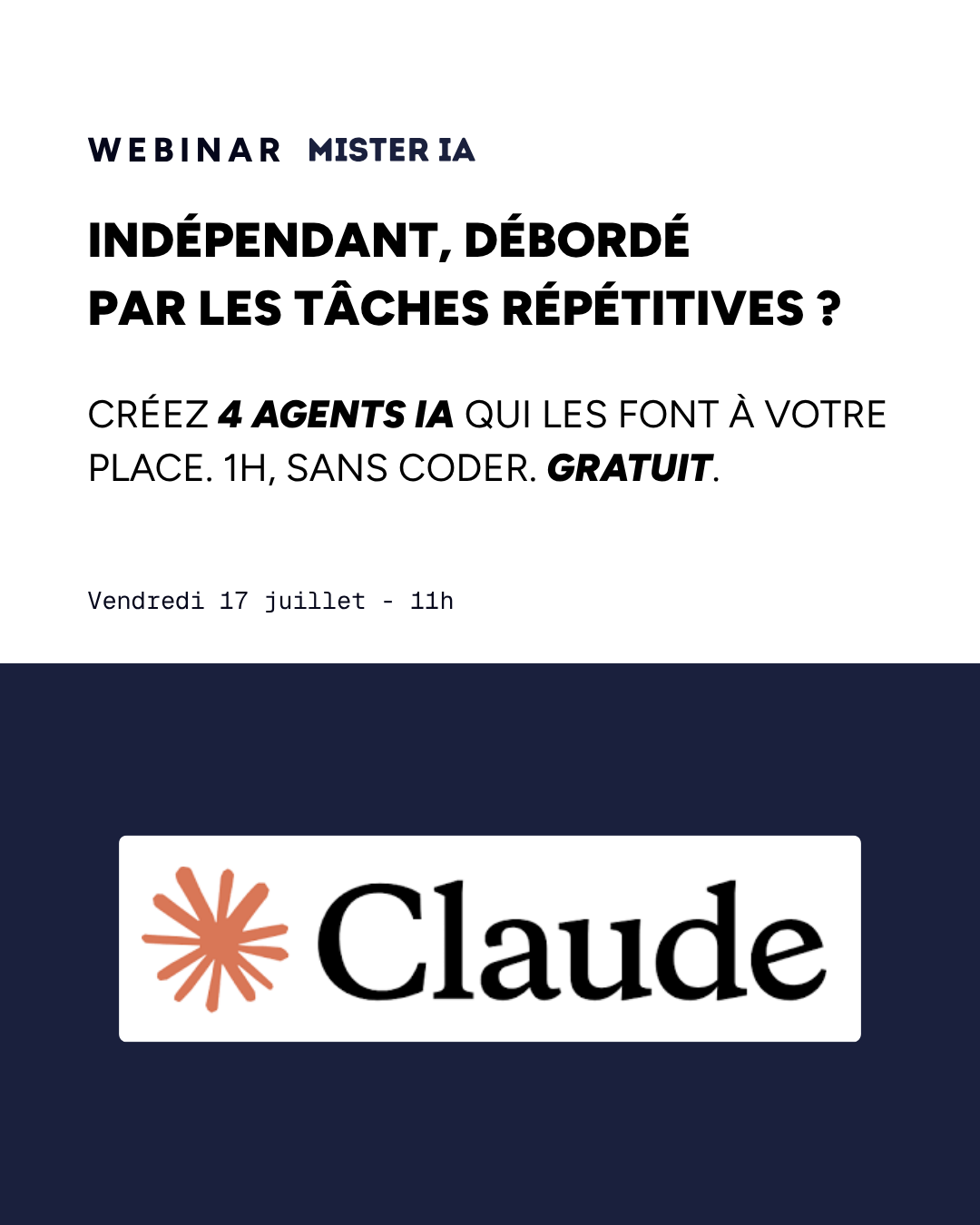 Mister IA Facebook ad: Webinar Agents IA