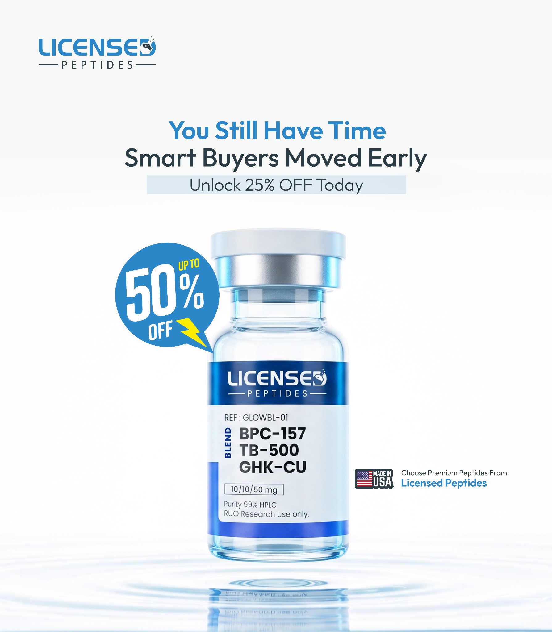 Licensed Peptides.com Facebook ad: Up To 50% OFF Sale Ends Soon