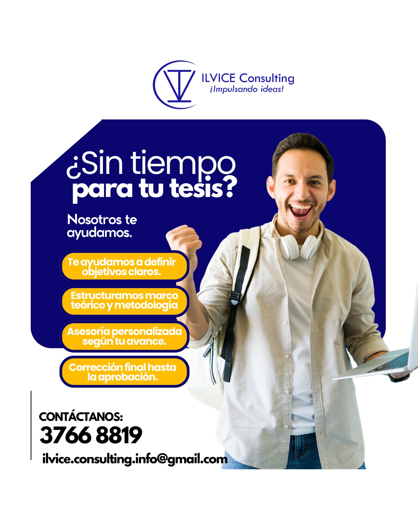 Ilvice Consulting Facebook ad: ¿Sin tiempo para tu tesis?