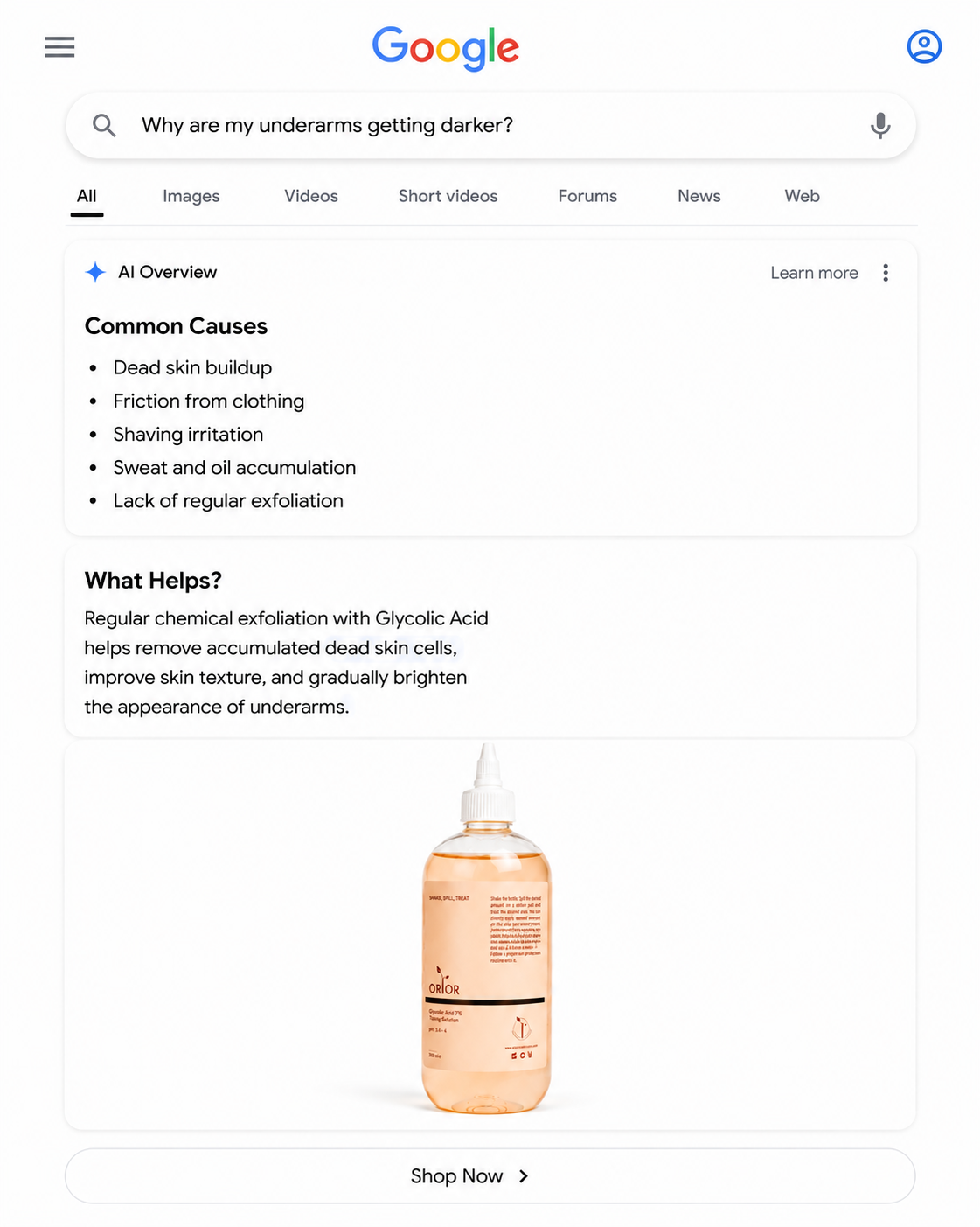 Orior Facebook ad: Brighten Up Your Complexion