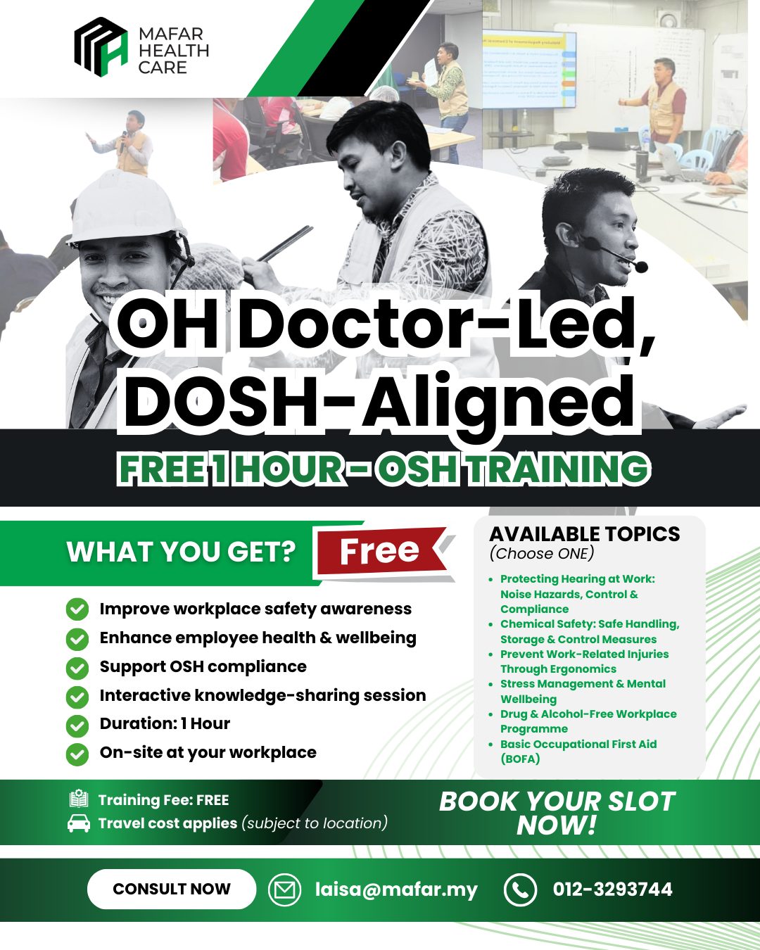 Mafar Healthcare Facebook ad: Slot Terhad: Training OSH 1 Jam PERCUMA untuk…