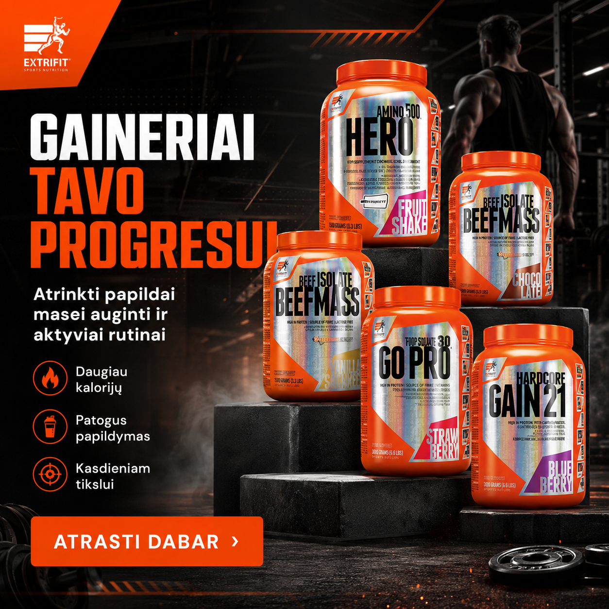FEN sport nutrition- papildai sportui Facebook ad: Daugiau kalorijų tavo augimo tikslams