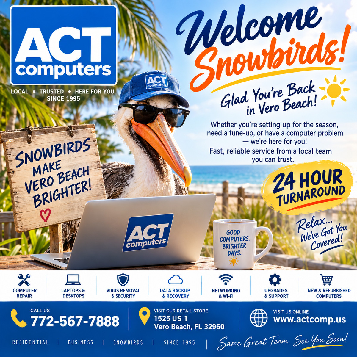 ACT COMPUTERS INC. Facebook ad: Computer repair 24h turnaround!
