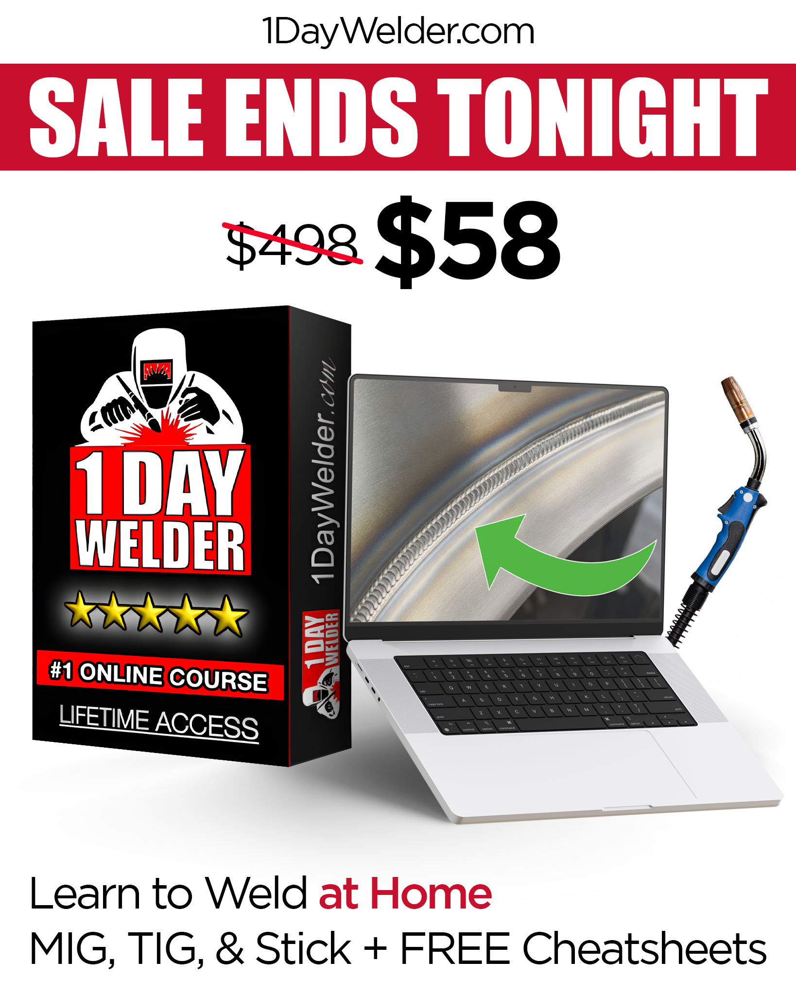 Quinn Morrissette Studio Facebook ad: Learn how to MIG, TIG, and Stick Weld in Just 1 Day