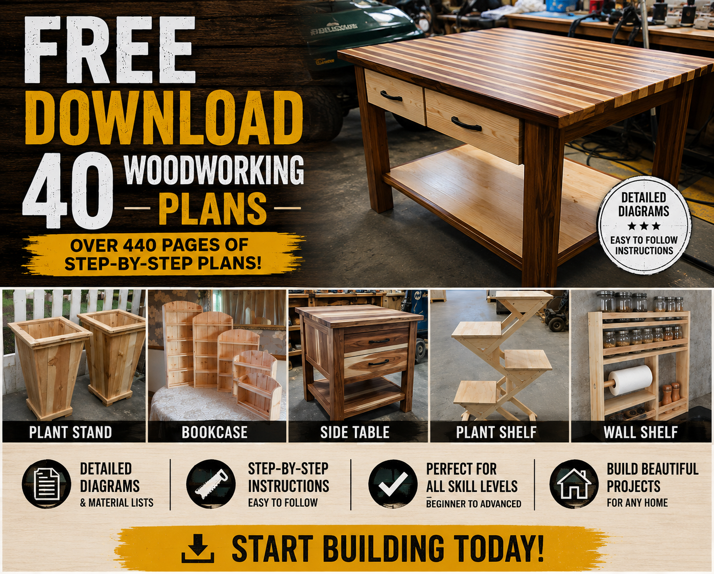 Tactical Survival Tech Facebook ad: FREE 40 Woodworking Plans
