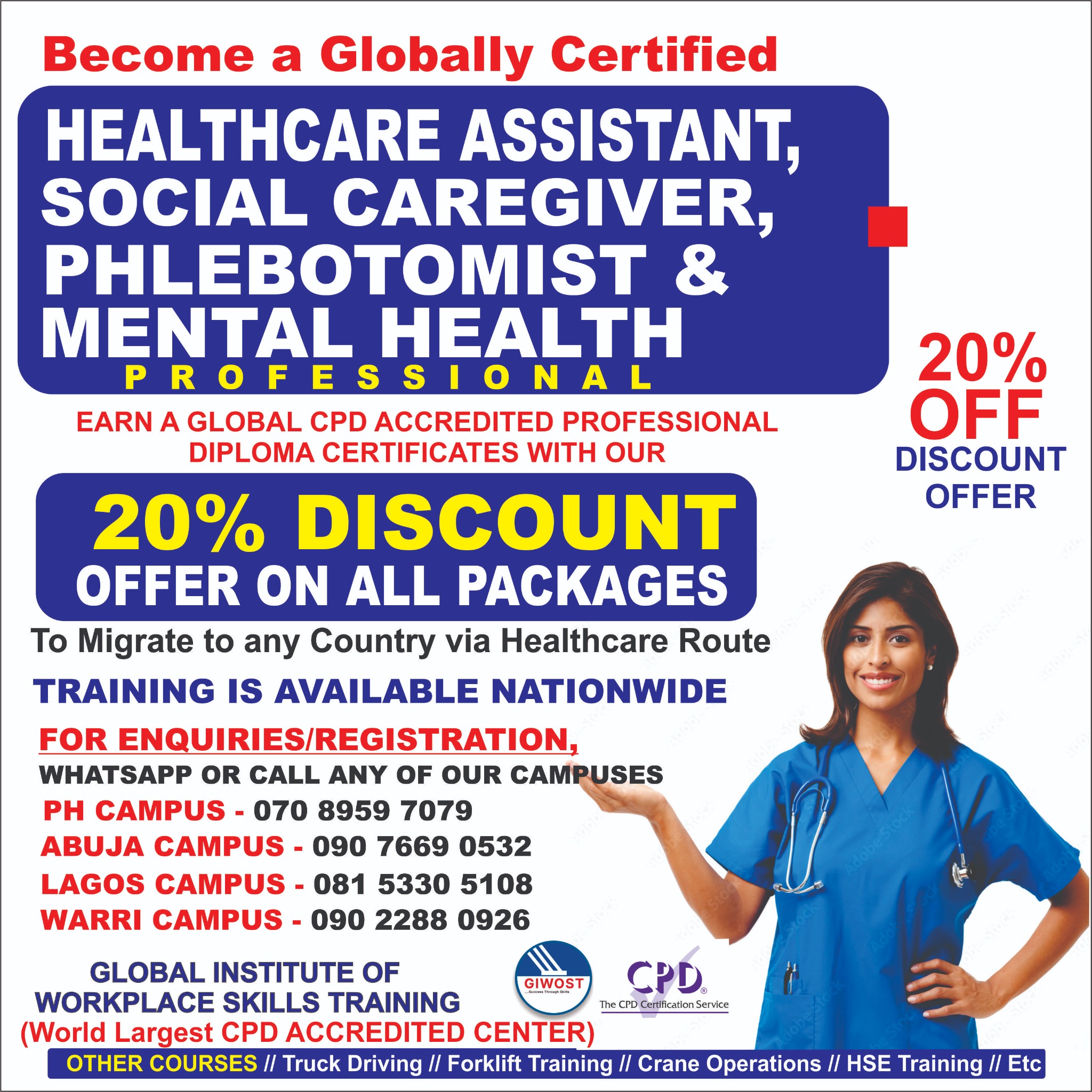 Global Institute of Workplace Skills Training Facebook ad: GET 20% DISCOUNT OFF ON ALL OUR PACKAGES