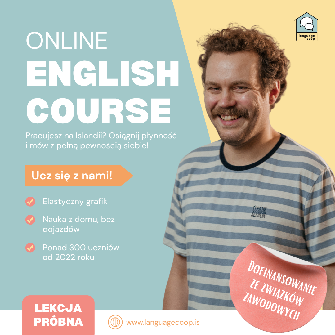 Language Coop Facebook ad: Angielski Online na Islandii