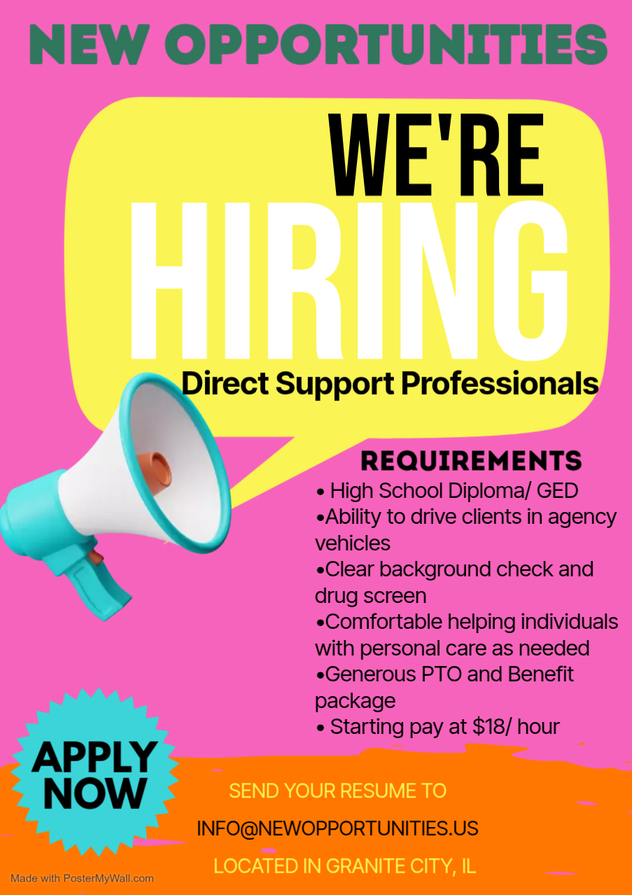 New Opportunities Facebook ad: New Opportunities is a Nonprofit Community Day Service…