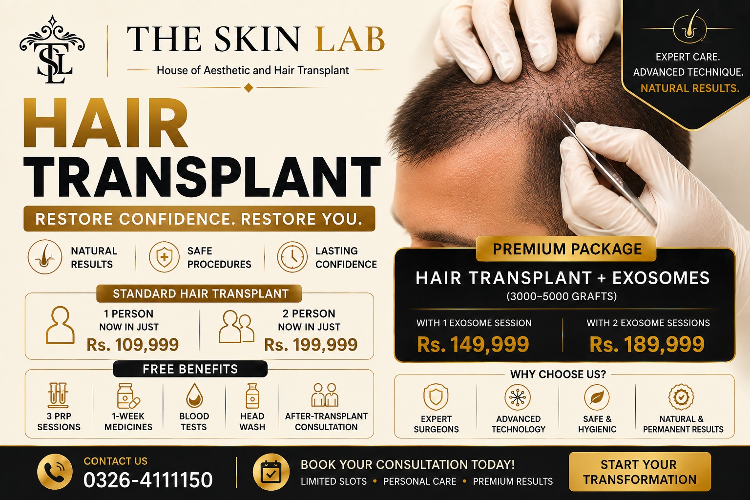 The Skin Lab Facebook ad: Your Hairline Can Come Back.