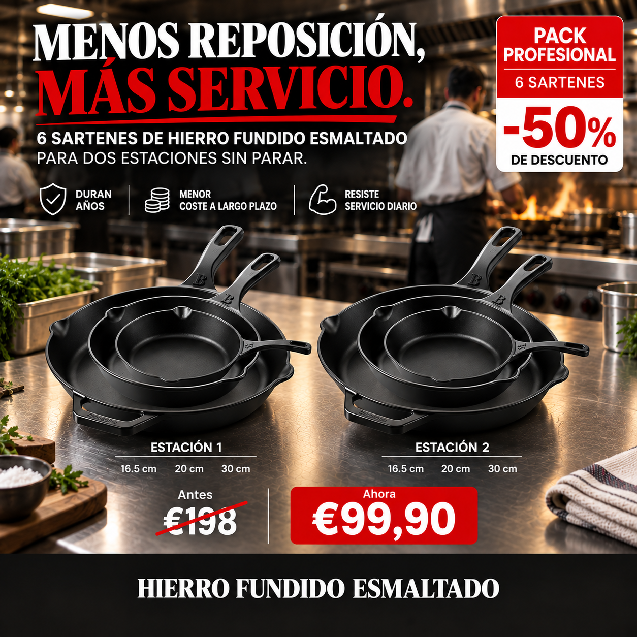 Bruselas Cocina Spain Facebook ad: Pack 6 Sartenes Profesional -50%