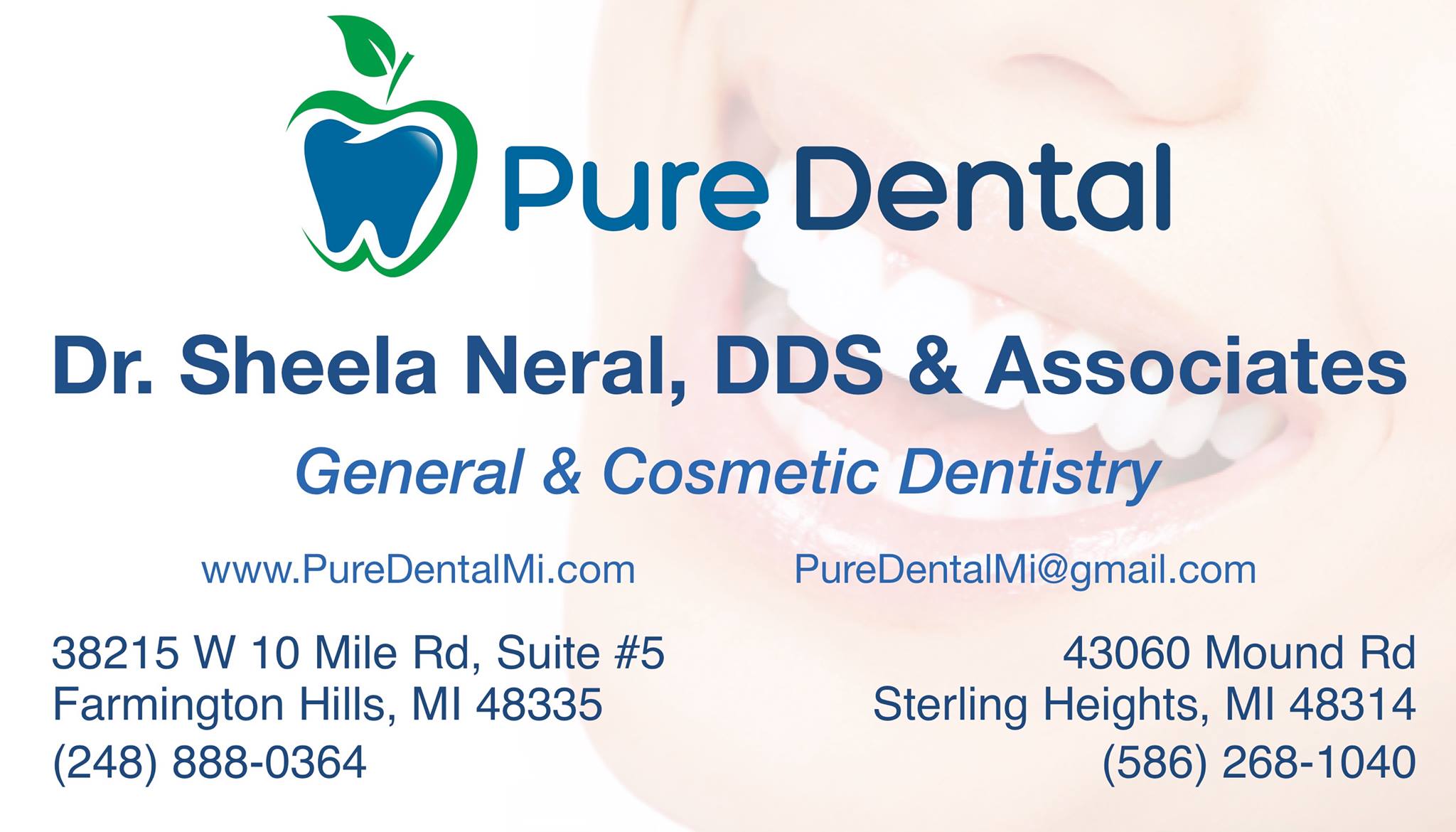 Pure Dental, Dr. Sheela Neral DDS & Associates Facebook ad: 2 Convenient Locations: WE ARE PROUD TO SERVE…