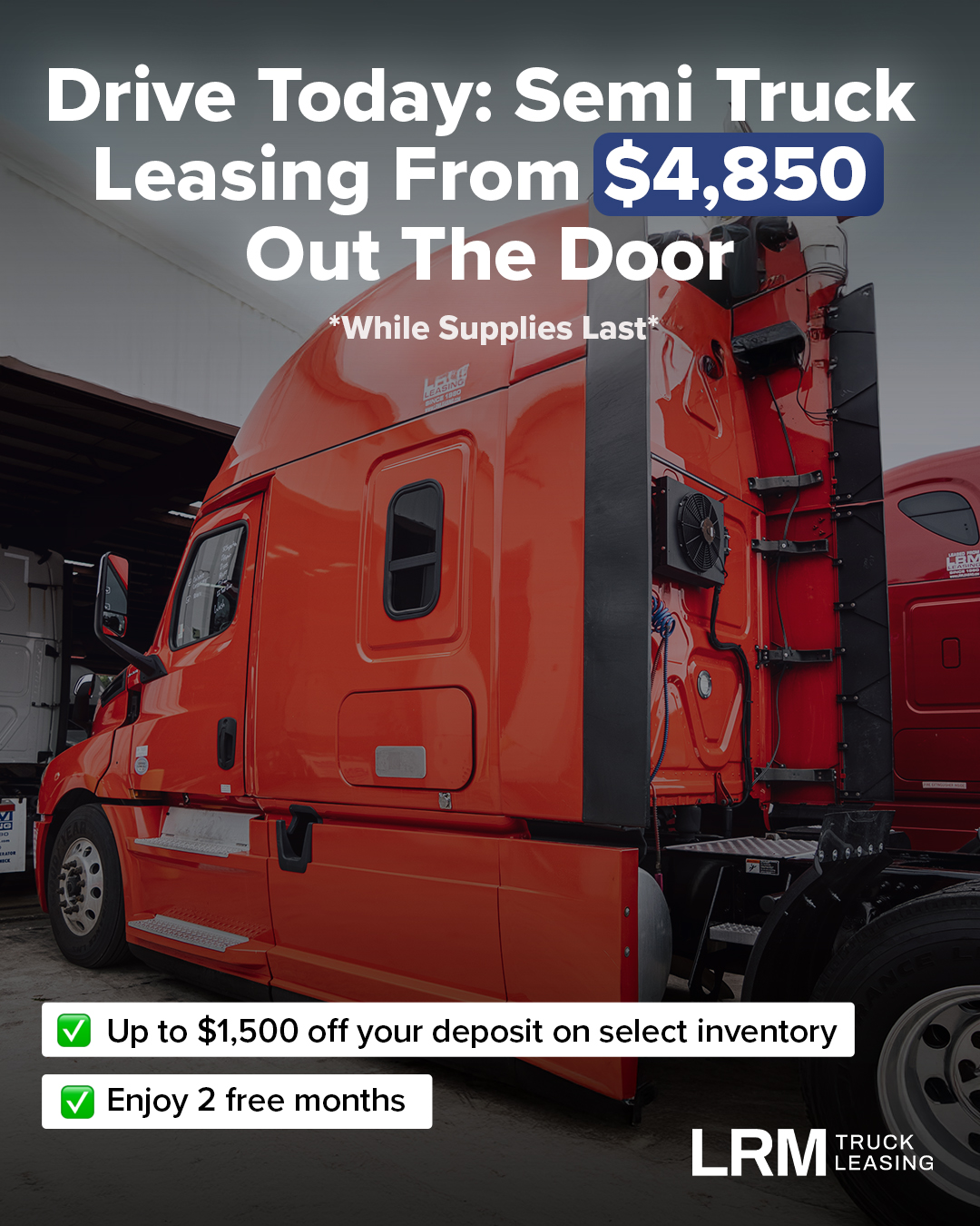 LRM Leasing Company Facebook ad: 100% No Credit Check for Semi-Truck Leasing