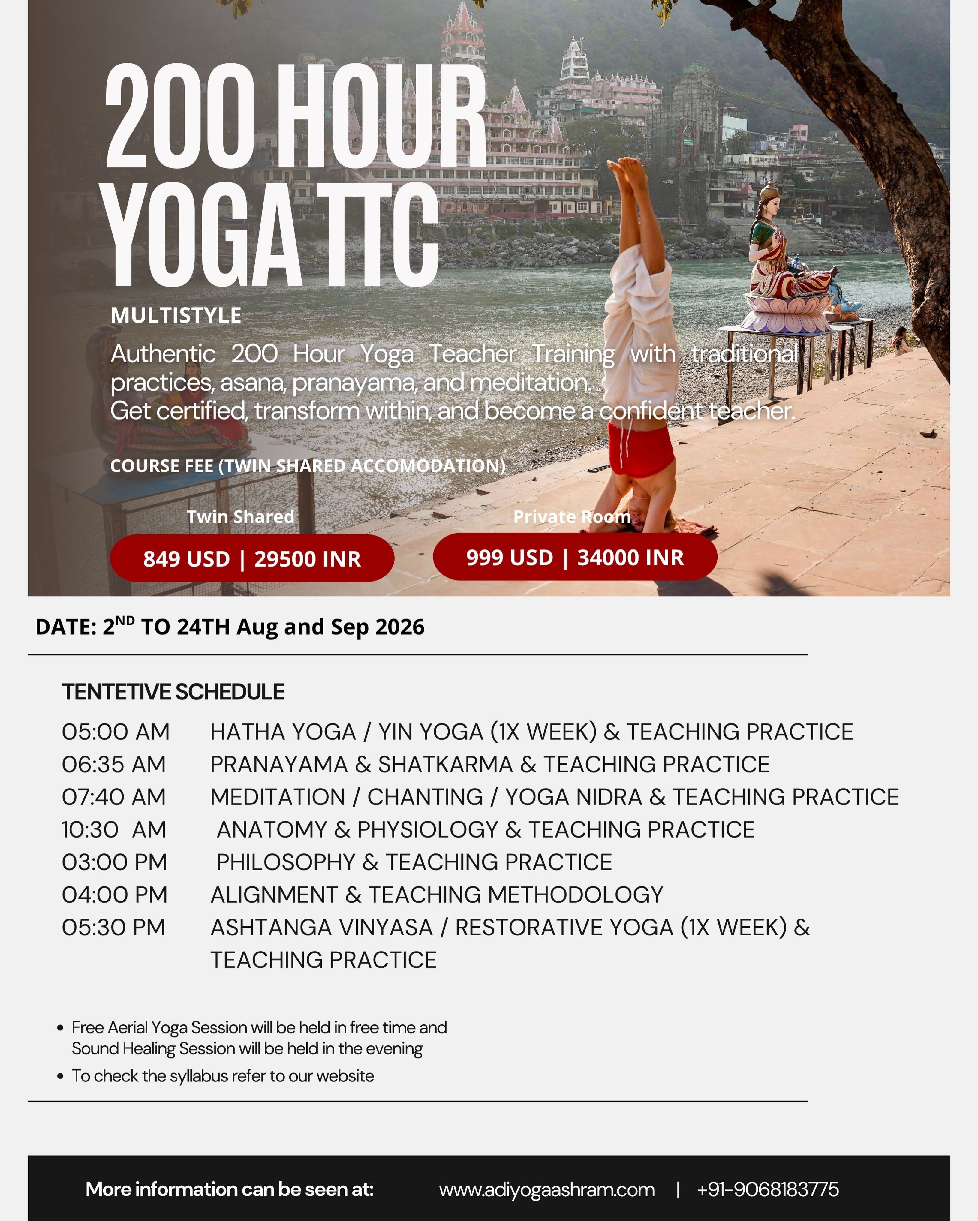 Adi Yoga Ashram Facebook ad: Join the 200-Hour Multi-Style Yoga Teacher Training Course…