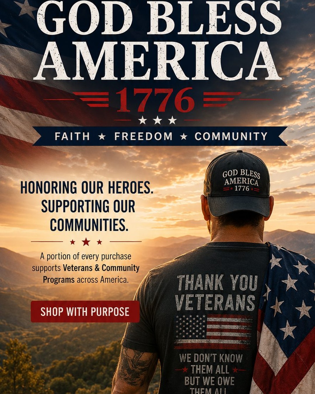 God Bless America 1776 · Serving Veterans & Communities Facebook ad