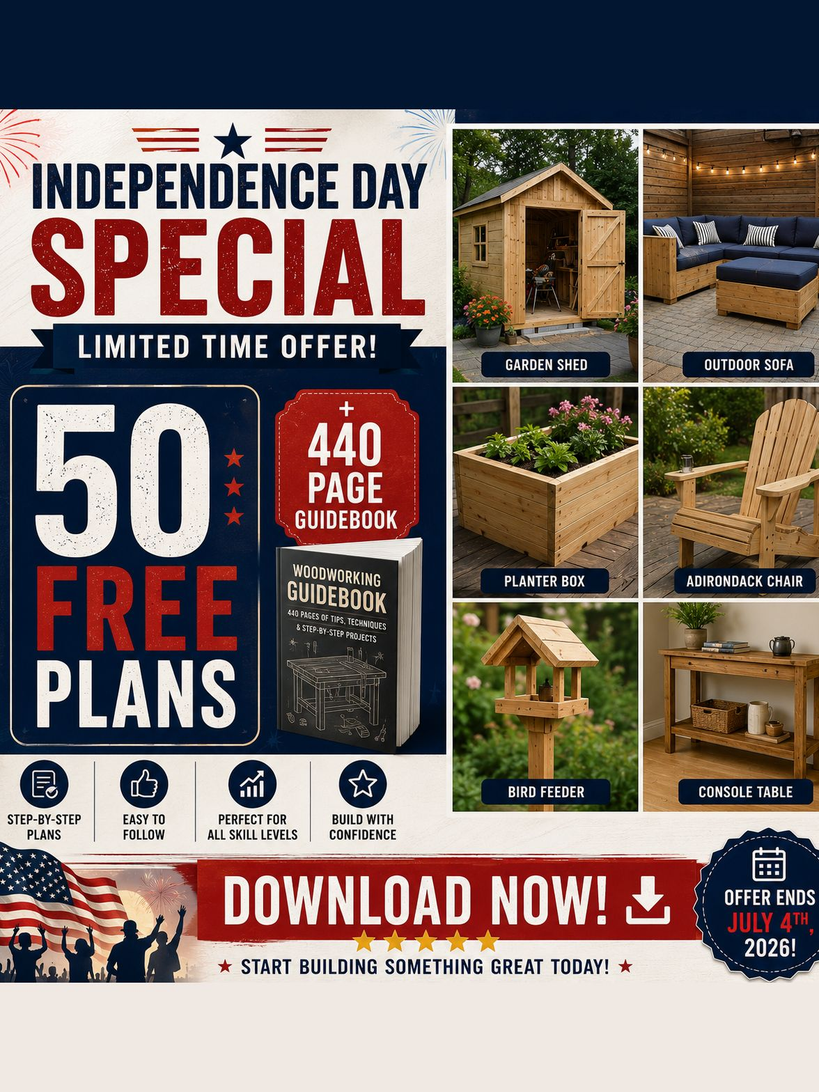 Woodworking Mastery Facebook ad: Free Woodworking Plans!