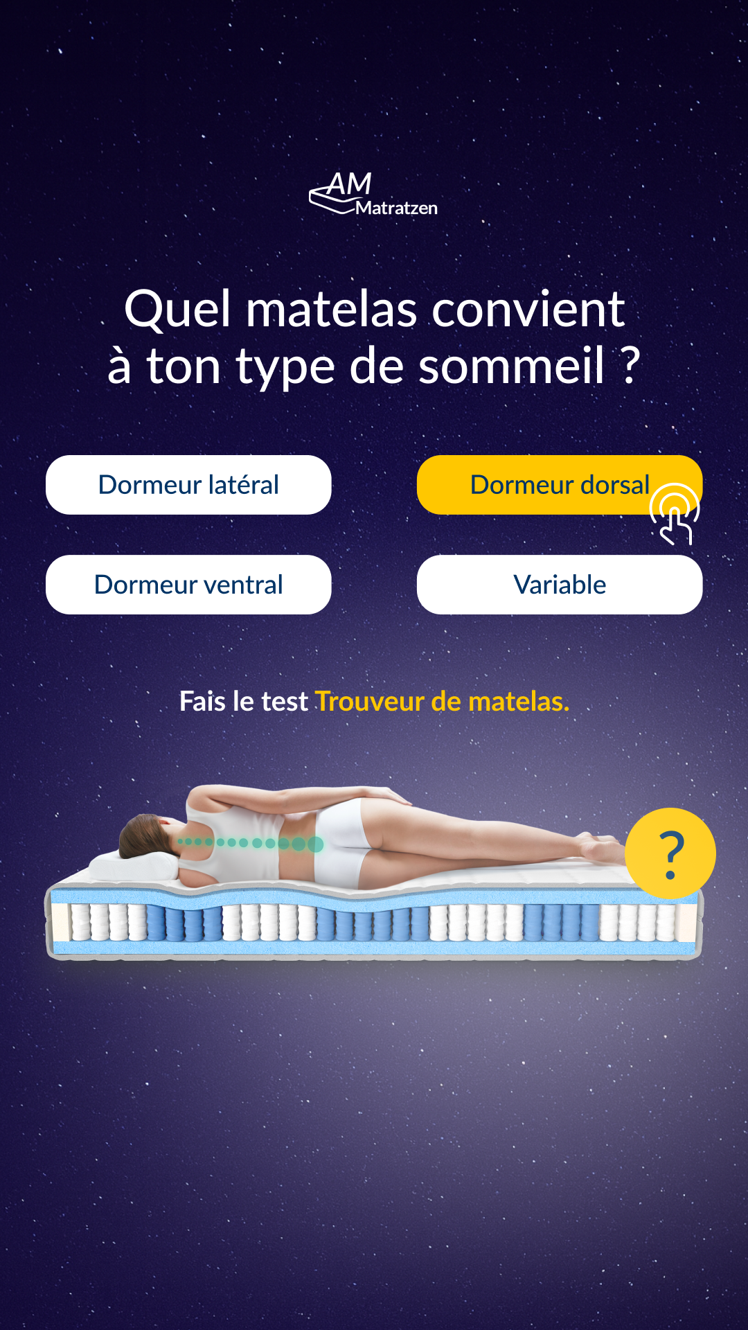 AMQ Sleep Facebook ad: Trouvez le matelas idéal pour vous →