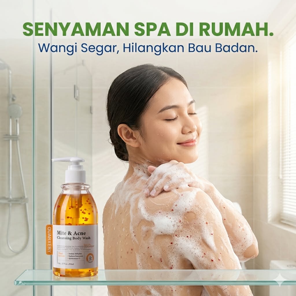 Skincare-ID Facebook ad: QUARXERY Antibacterial Mite & Acne Cleansing Body Wash