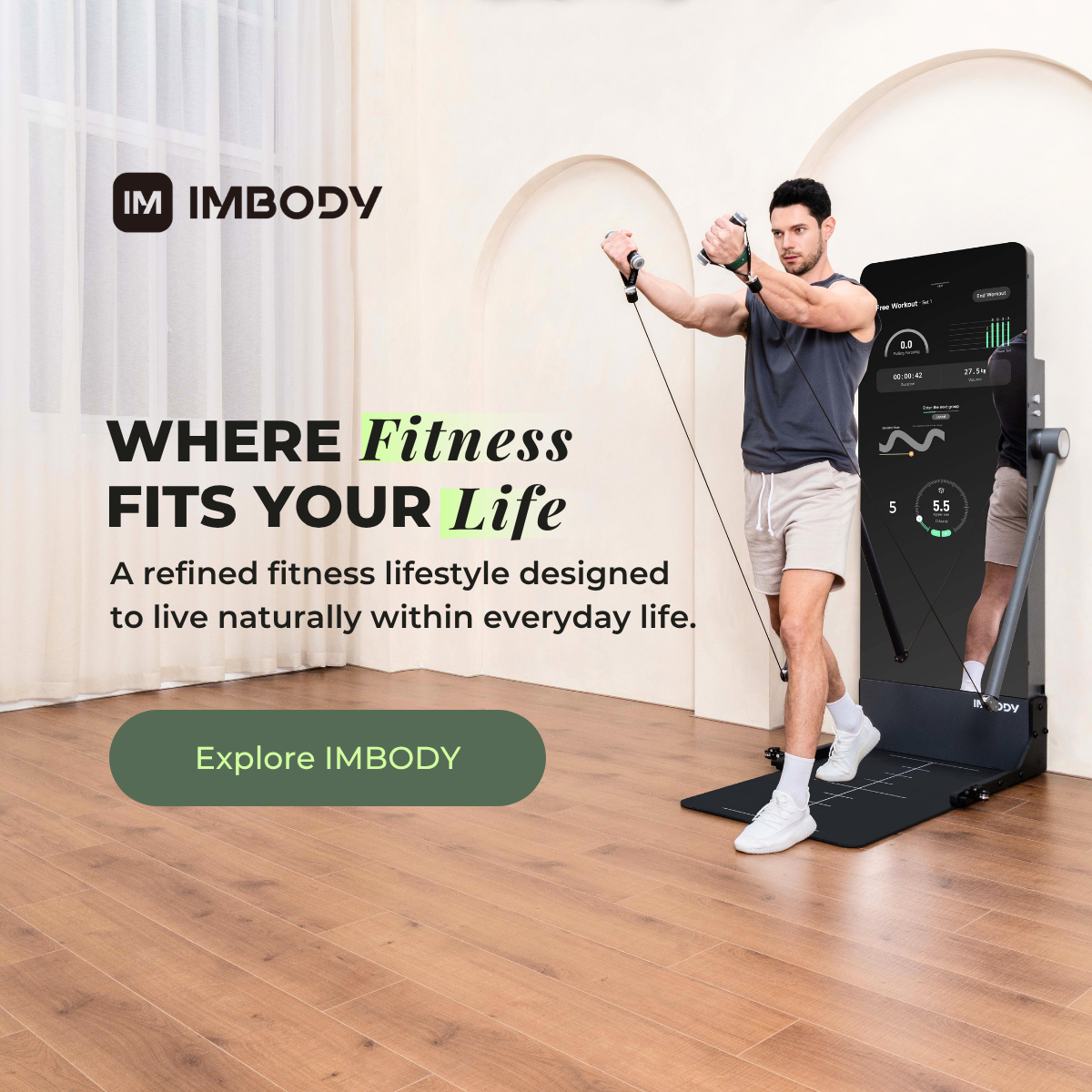 Imbody Global Facebook ad: Intelligent movement meets refined living.