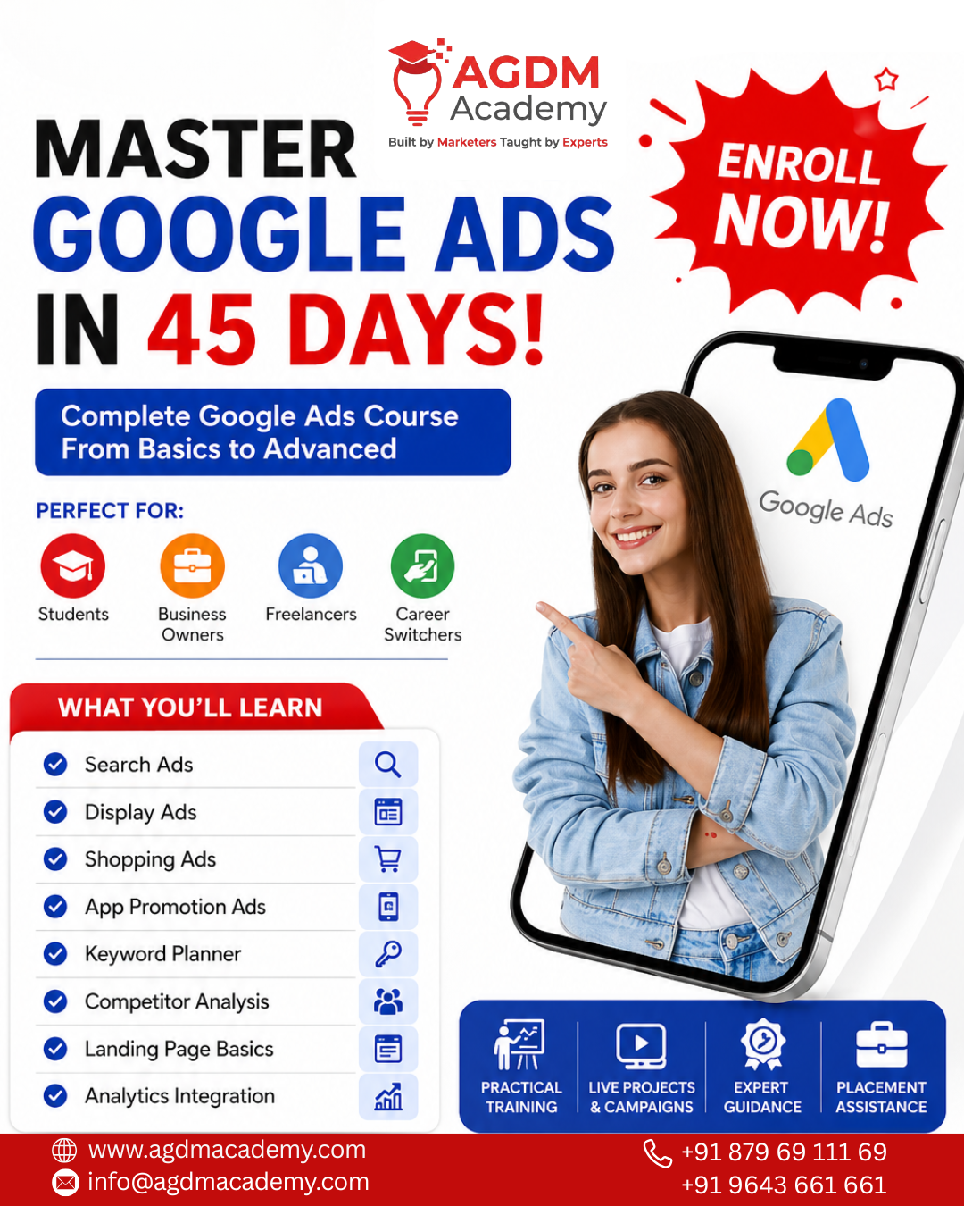 AGDM Academy Facebook ad: Master Google Ads In Just 45 Days