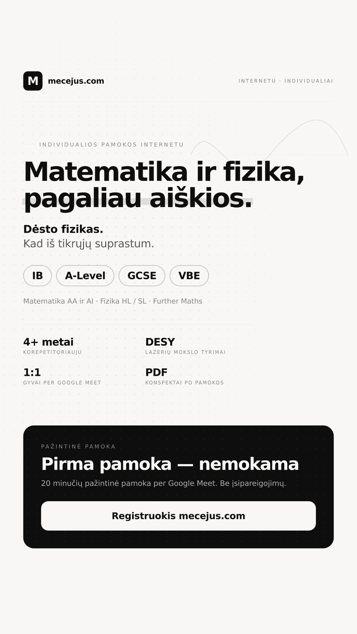 Mecejus Facebook ad: Matematikos ir fizikos korepetitorius