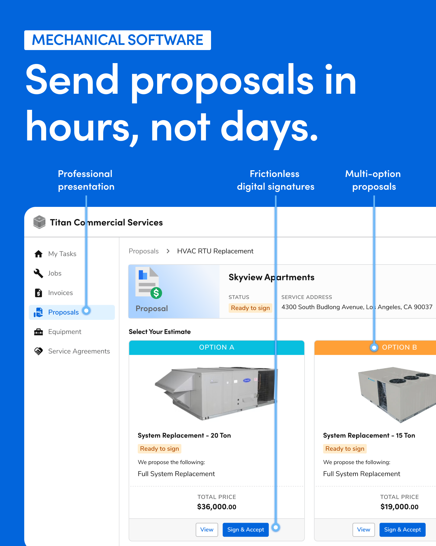 ServiceTitan Facebook ad: Build Proposals Faster to Win More Jobs