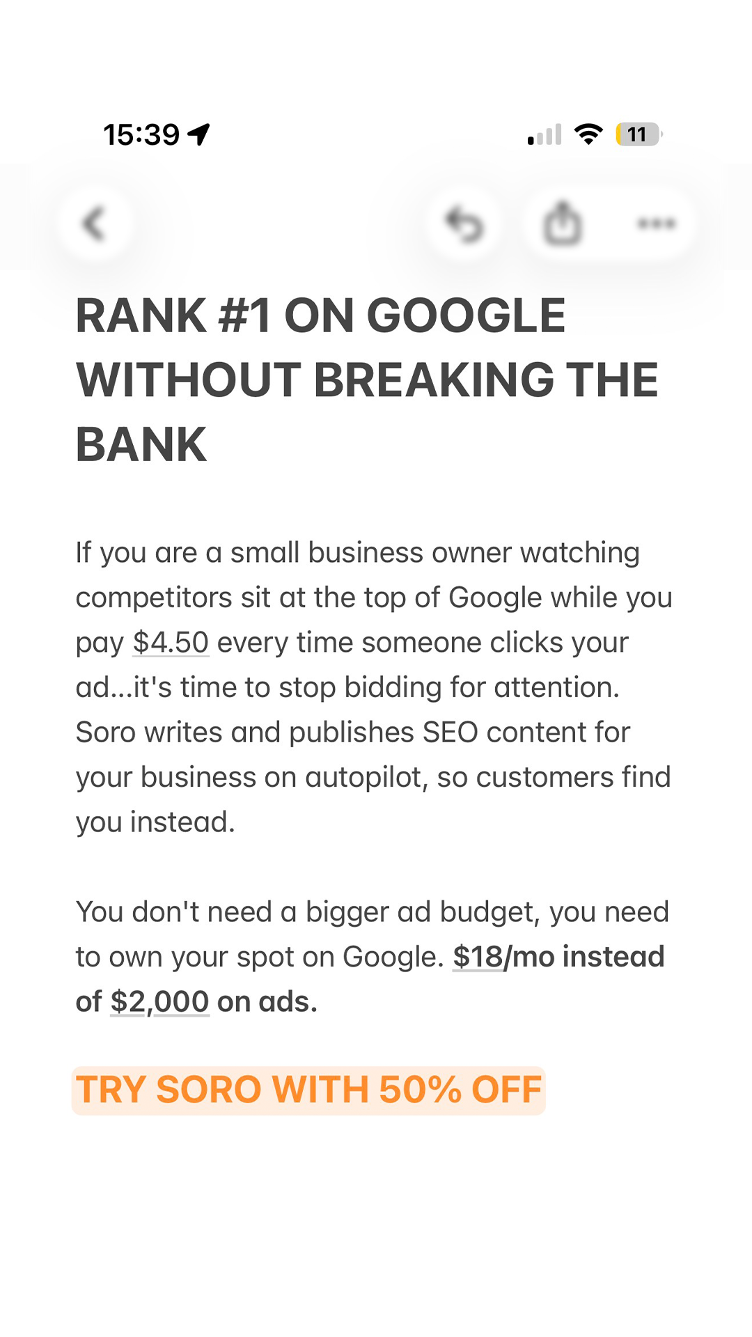 Soro SEO Facebook ad