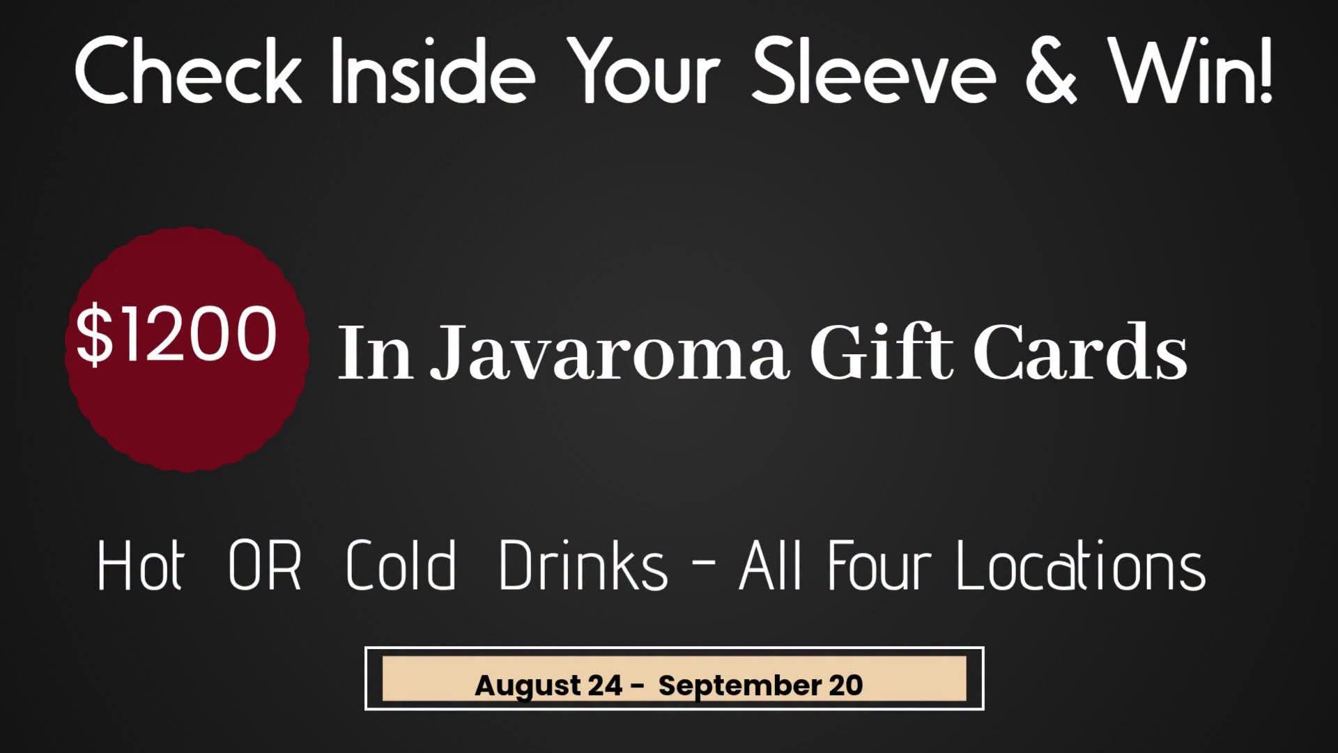 Javaroma Gourmet Coffee & Tea Facebook ad: $1,200 IN JAVAROMA GIFT CARDS.