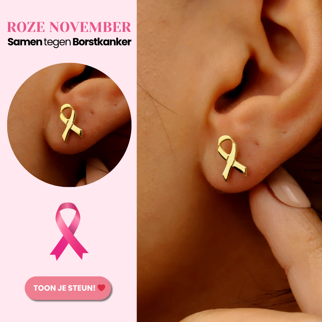 Edelora Boetiek Facebook ad: Sara Ribbon Stud Earrings | Steun borstkanker
