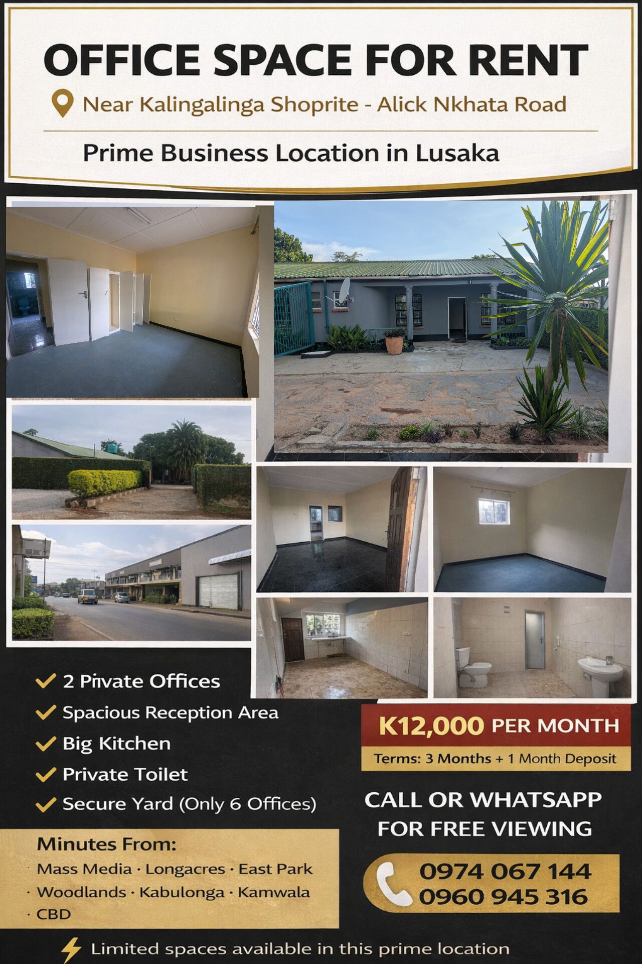 Buy Sell Zambia Facebook ad: PRIME OFFICE SPACE FOR RENT, SUNNINGDALE / ALICK…