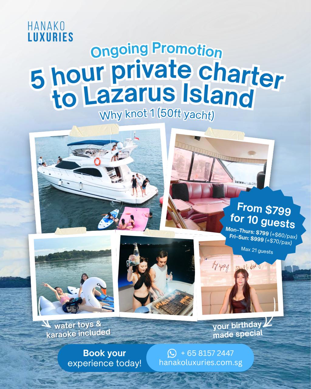 Hanako Luxuries Facebook ad: 5-Hour Private Yacht Experience