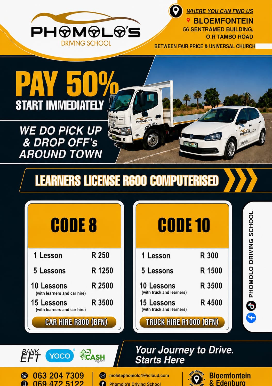 Bloemfontein Courant Facebook ad: ADVERTISEMENT: PHOMOLO'S DRIVING SCHOOL