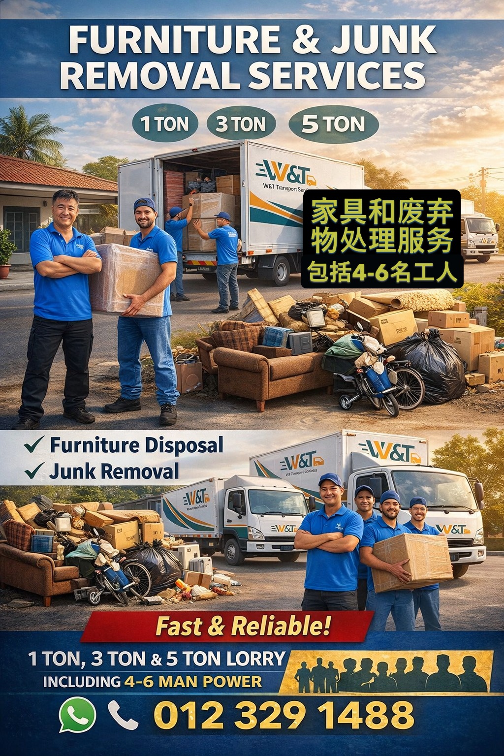 W&T Mover Transport Services 旺通搬家运输服务 Facebook ad: Disposal Furniture & Junk Removal Services.
