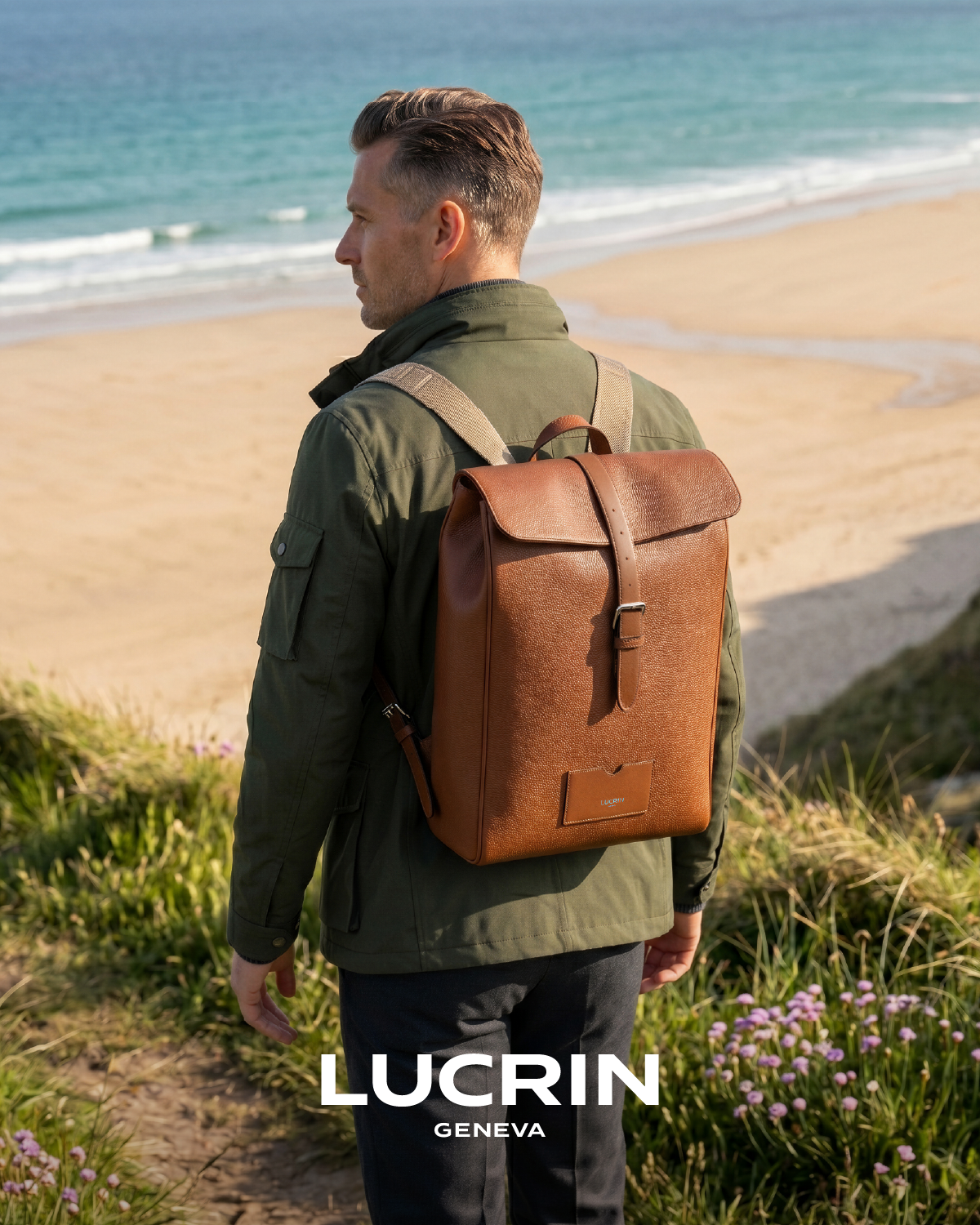 LUCRIN Geneva Facebook ad: Premium Leather Backpacks