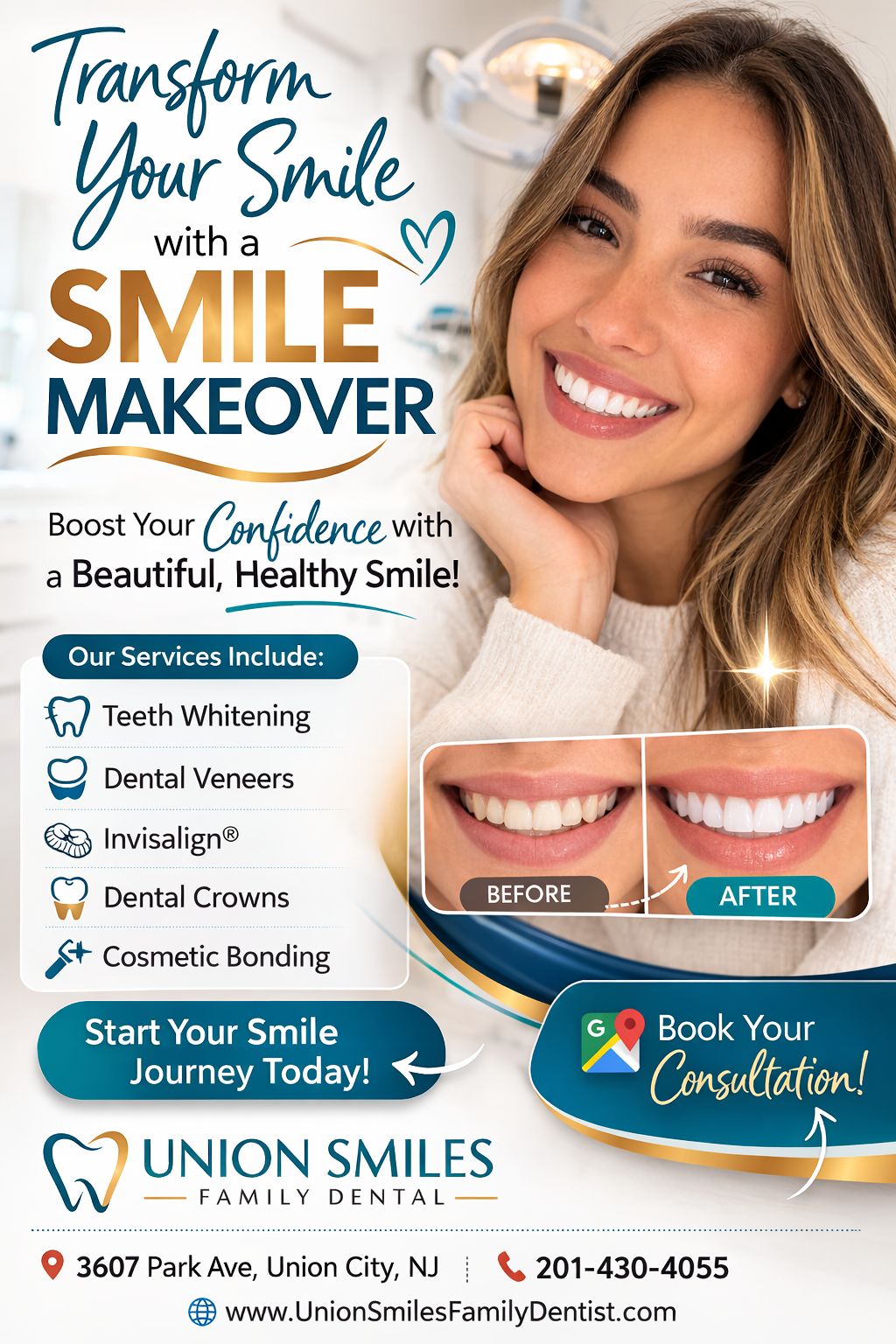 Union Smiles Family Dental Facebook ad: Smile Makeover Union City NJ, Transform Your Smile with…