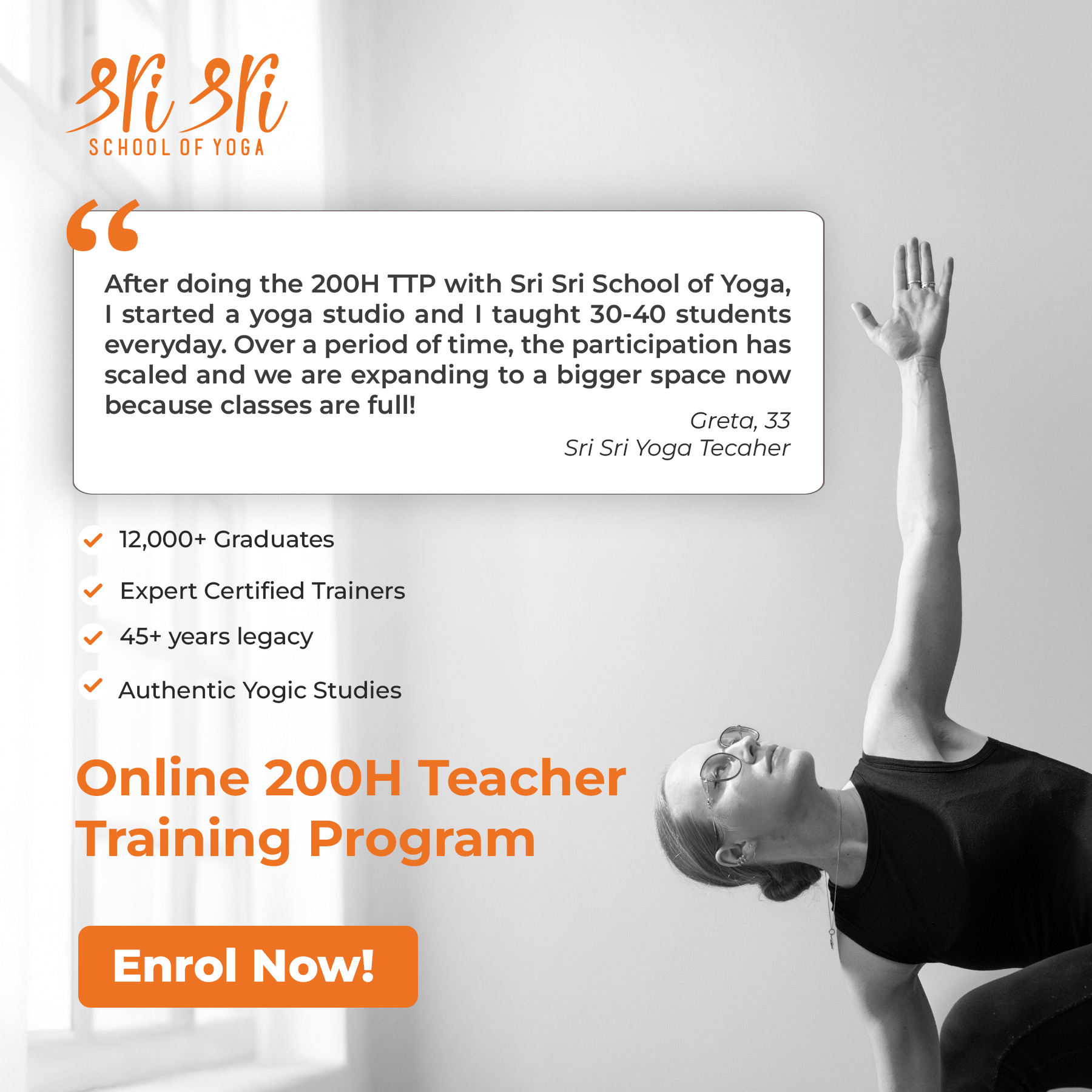 Sri Sri School of Yoga - Yoga Teacher Training Facebook ad