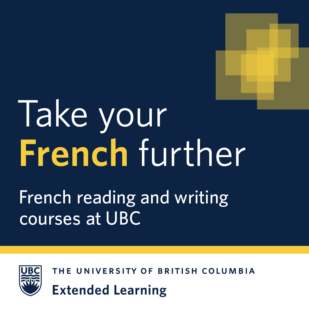 UBC Extended Learning Facebook ad: Go beyond conversation and build the reading and…