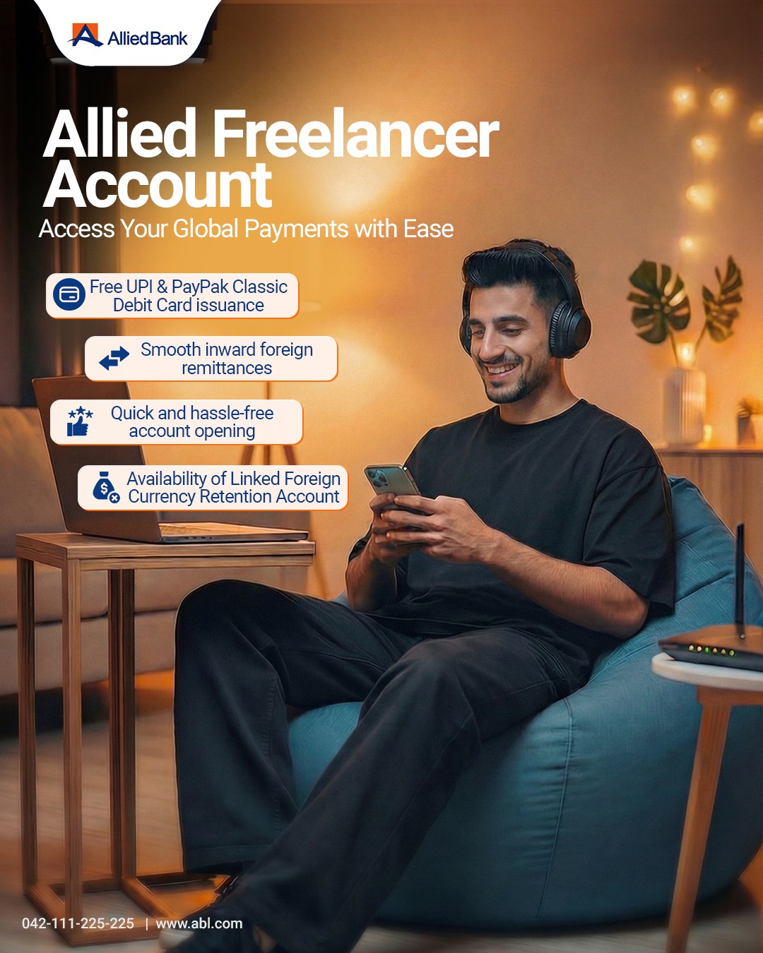 Allied Bank Limited Facebook ad: With the Allied Freelancer Account, access your global…