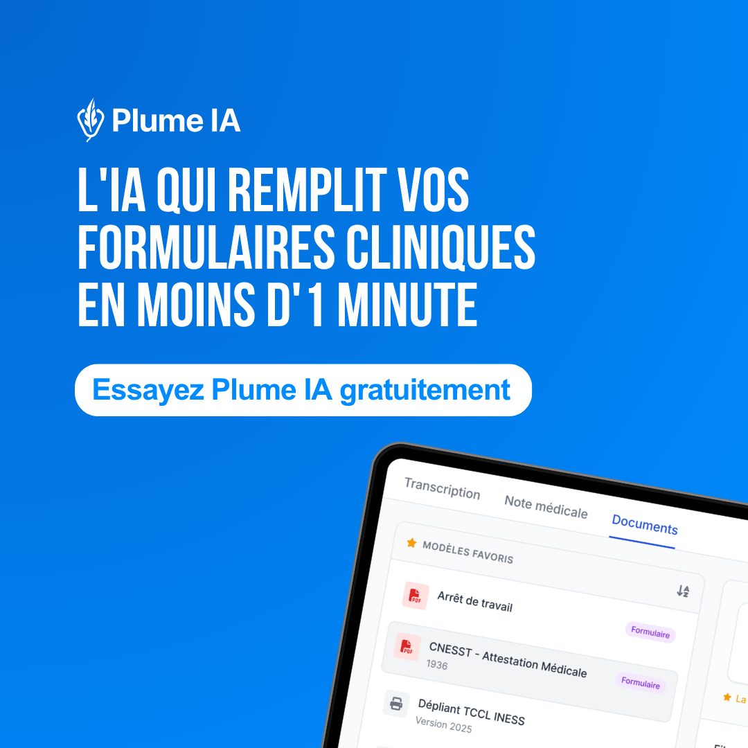 Plume IA Facebook ad: Le scribe IA médical numéro 1 au Québec