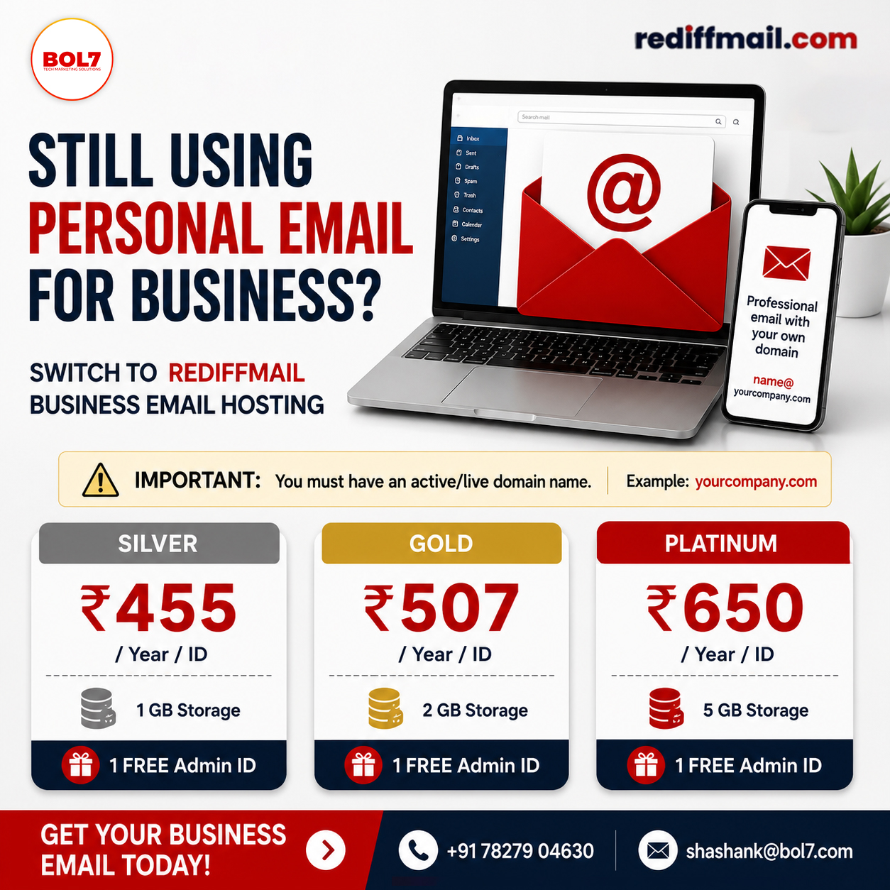 BOL7 Facebook ad: Business Email Hosting