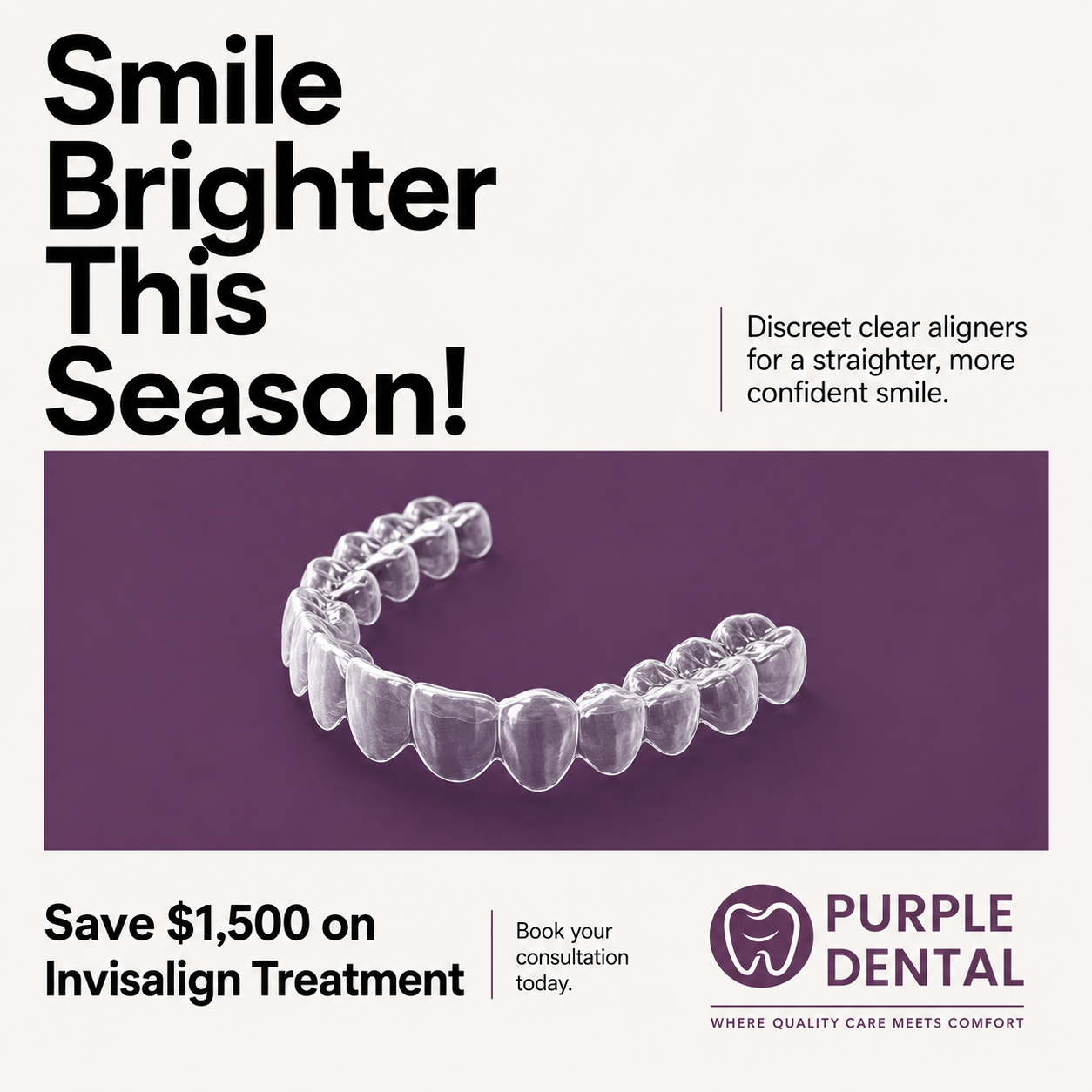 Purple Dental Facebook ad: Glastonbury, Save $1,500 on Invisalign