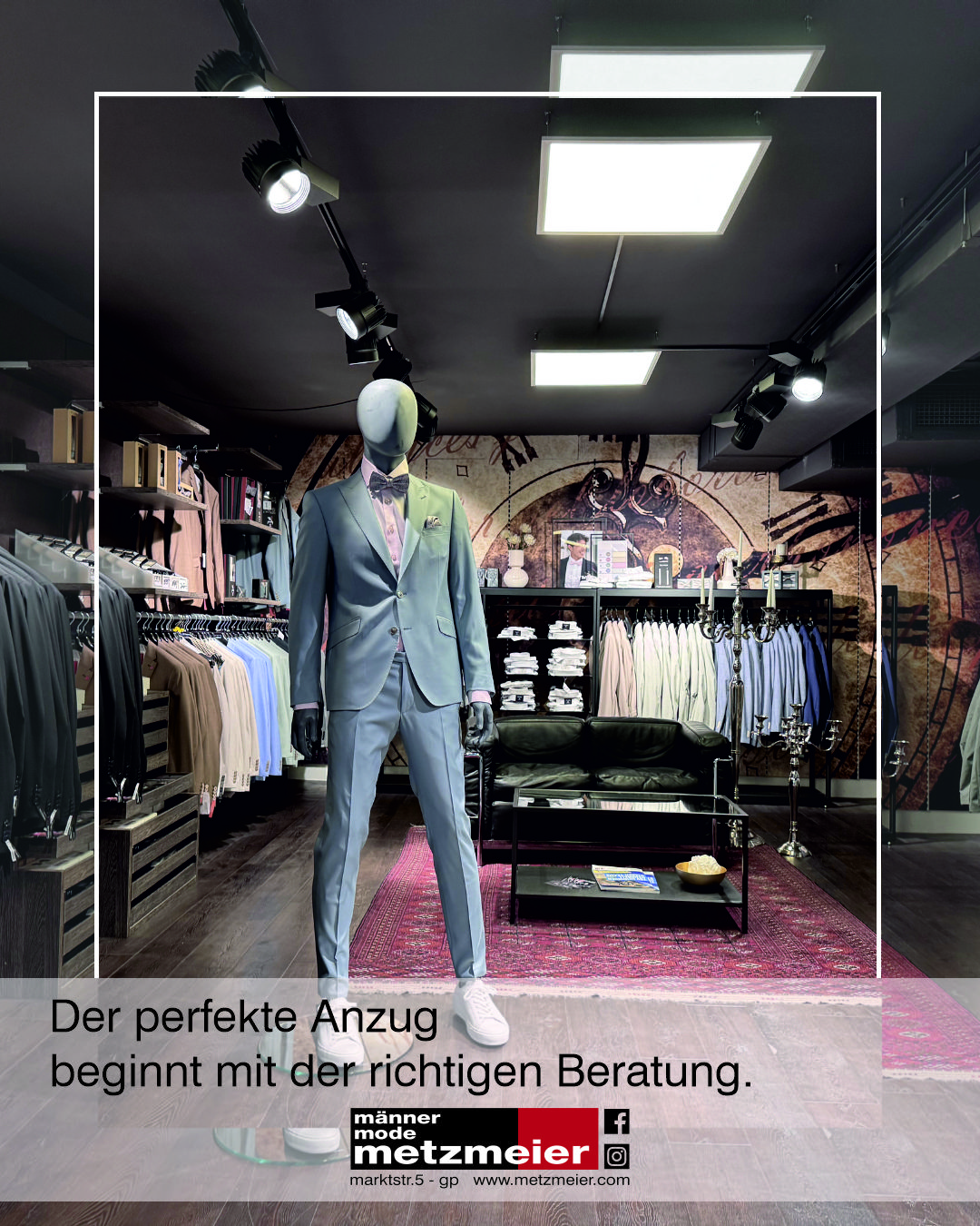 Männermode Metzmeier GmbH Facebook ad: Perfekter Sitz. Persönliche Beratung.