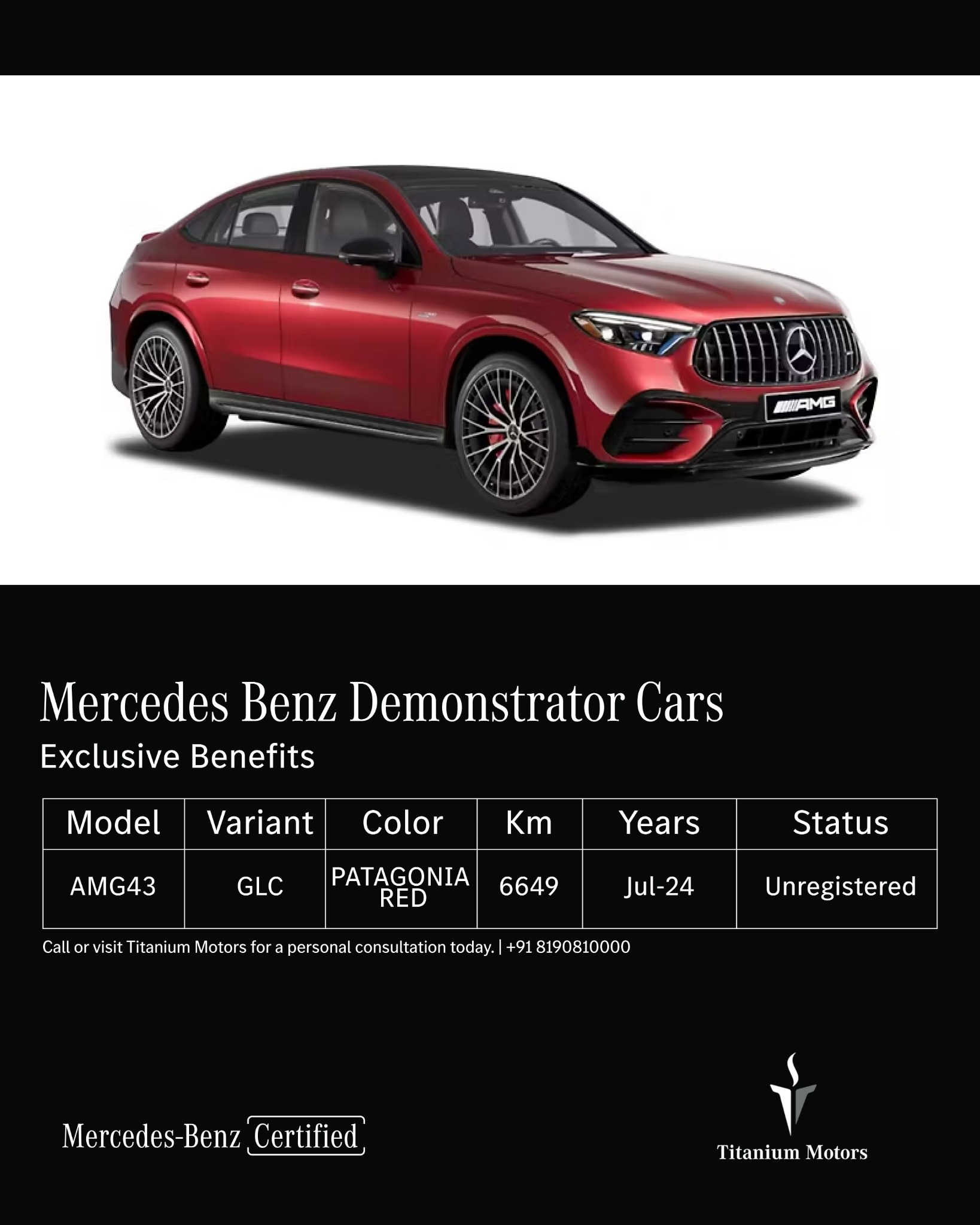 Mercedes-Benz Titanium Motors Facebook ad: Unregistered luxury. Exceptional value.